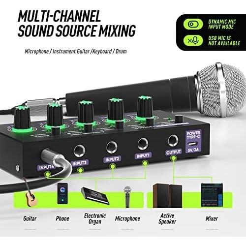 Mini Mezclador de Audio Estéreo 4 Canales USB MH400