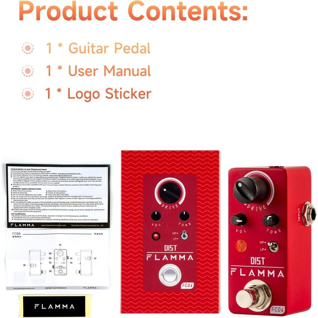 Pedal de Distorsión FLAMMA FC06 para Guitarra Eléctrica Mini
