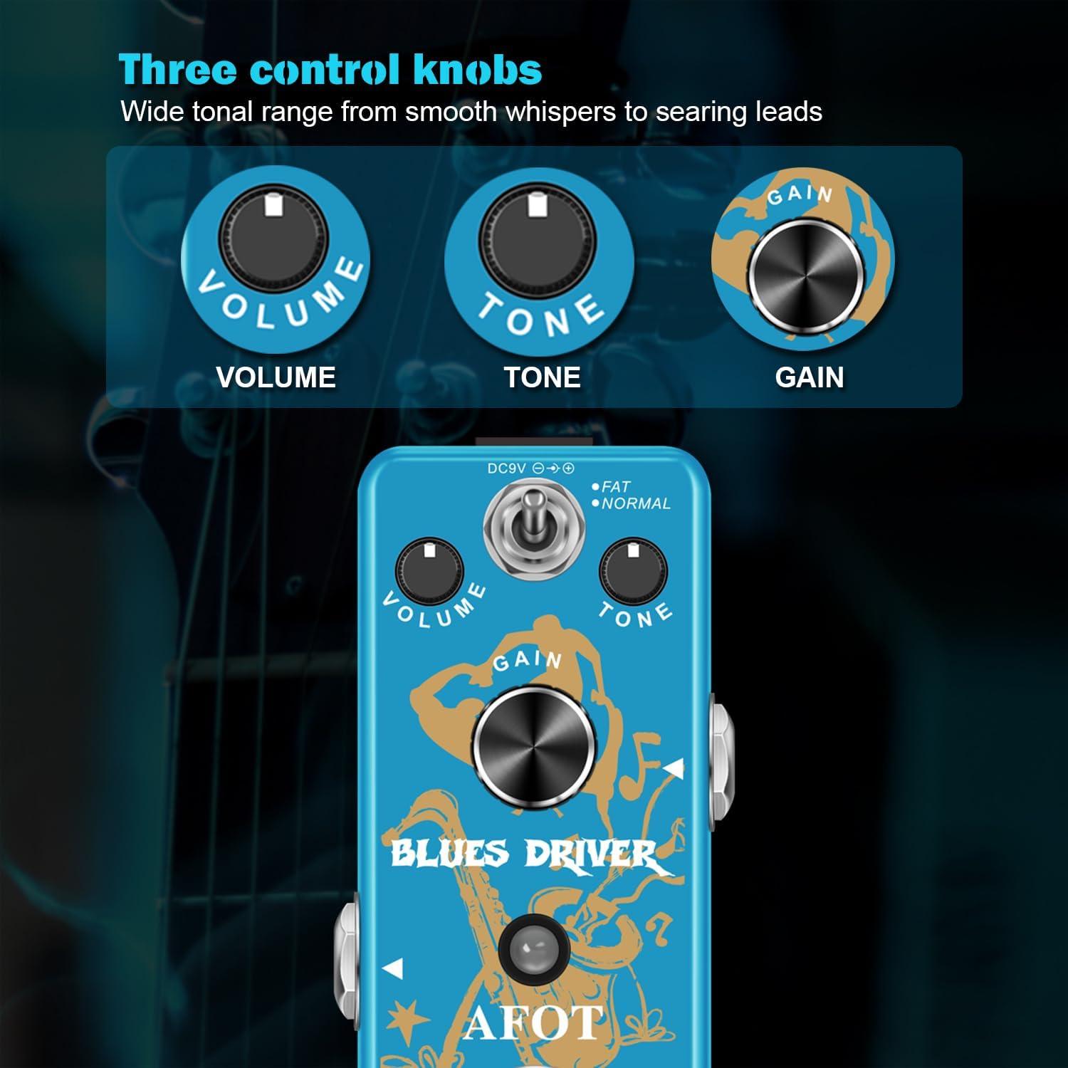 Pedal de Guitarra Overdrive AFOT Blues Driver Analógico 9V