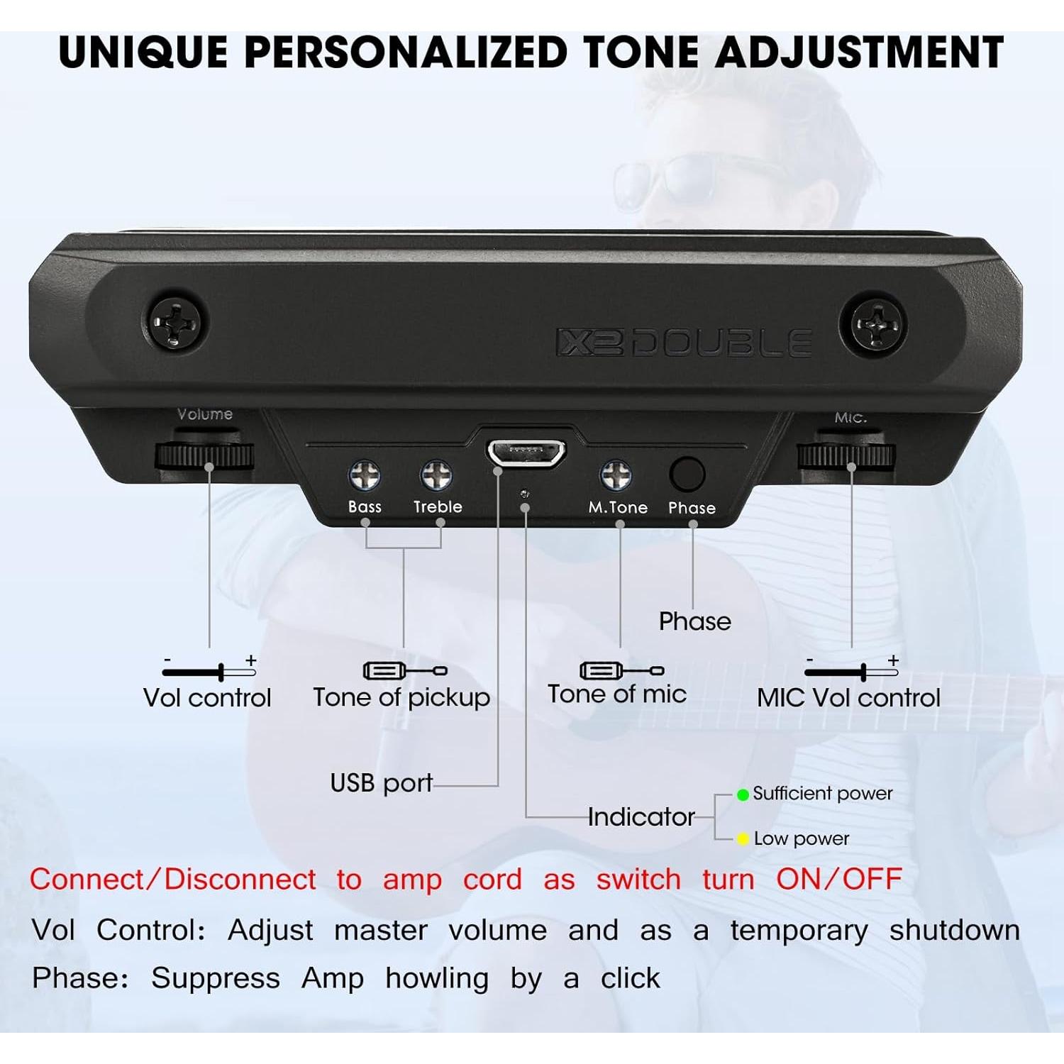 Pastilla de Guitarra Acústica Activa Recargable con Micrófono