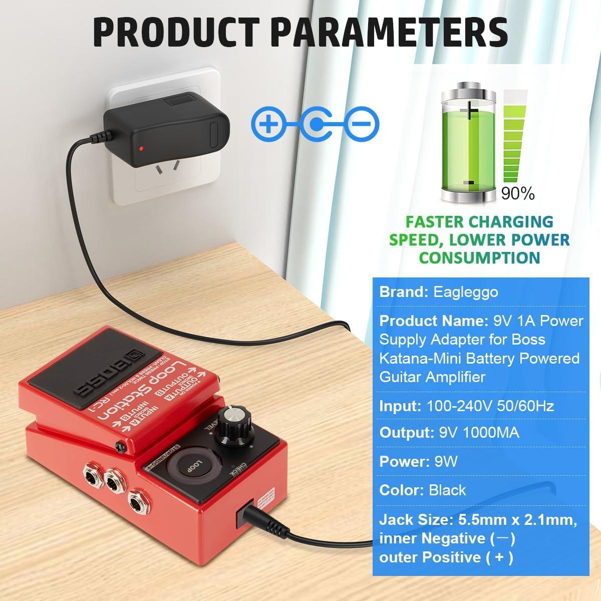 Adaptador de Corriente 9V 1A EAGLEGGO para Amplificador Boss Katana-Mini