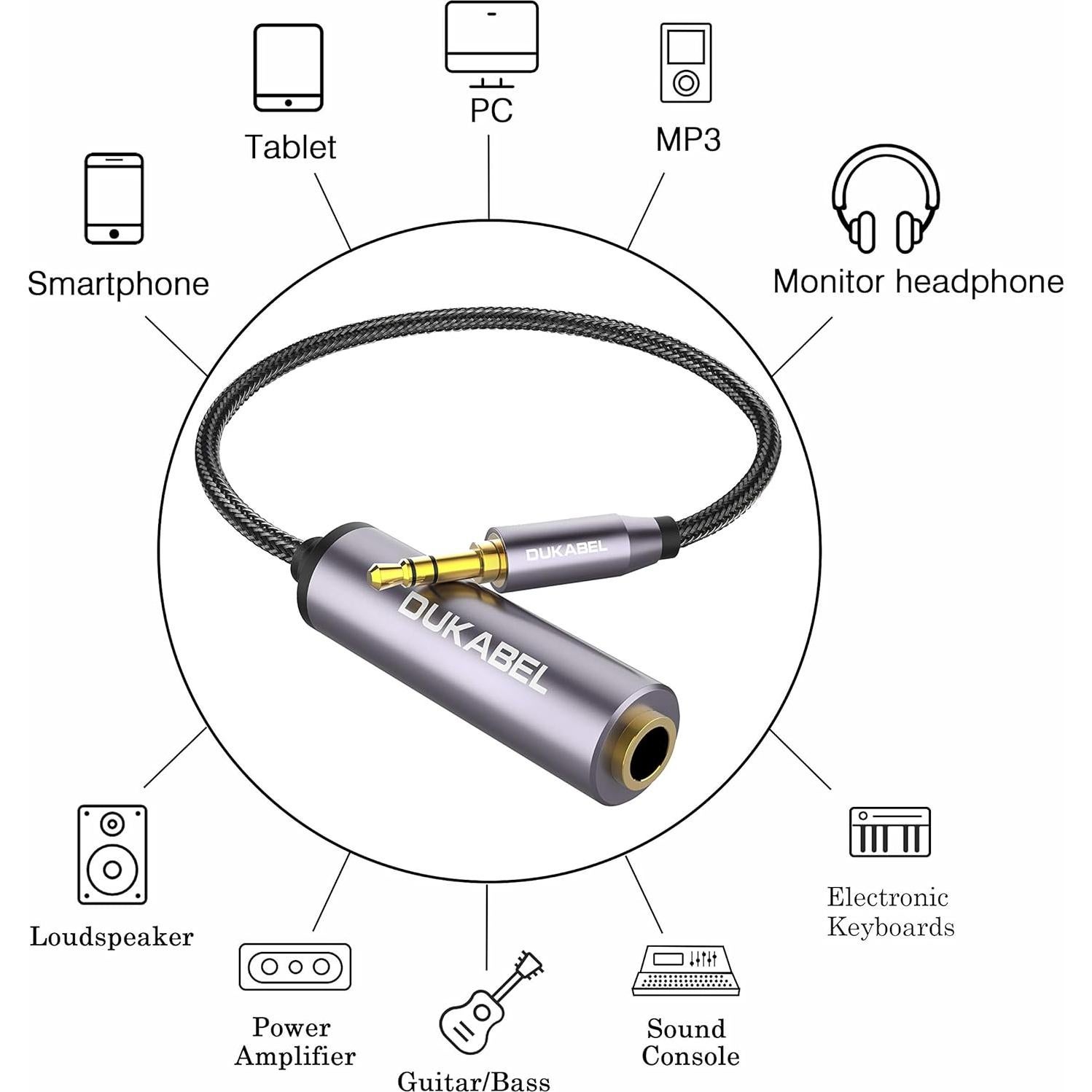 Adaptador de Auriculares 1/4 Femenino a 3.5mm Masculino DuKabel 30CM