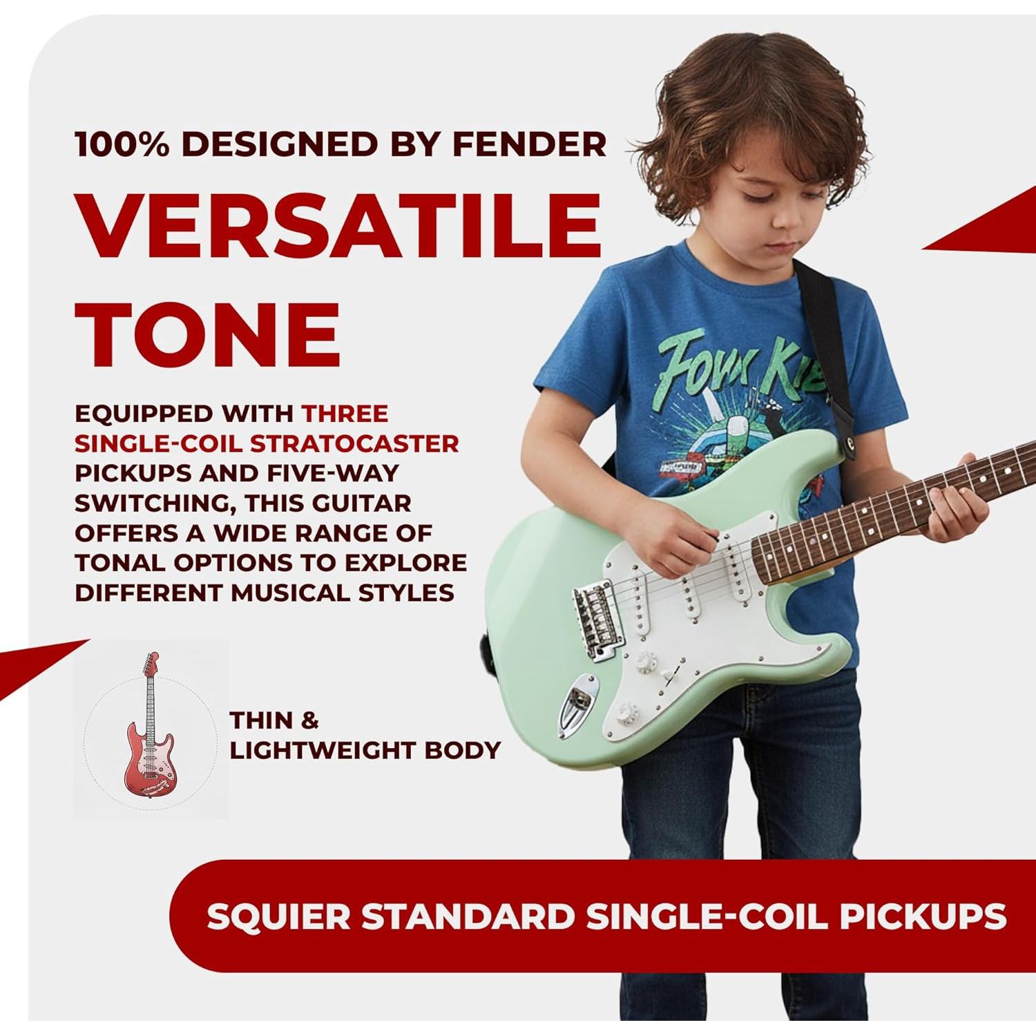 Guitarra eléctrica Squier Mini Strat Verde Surf para niños