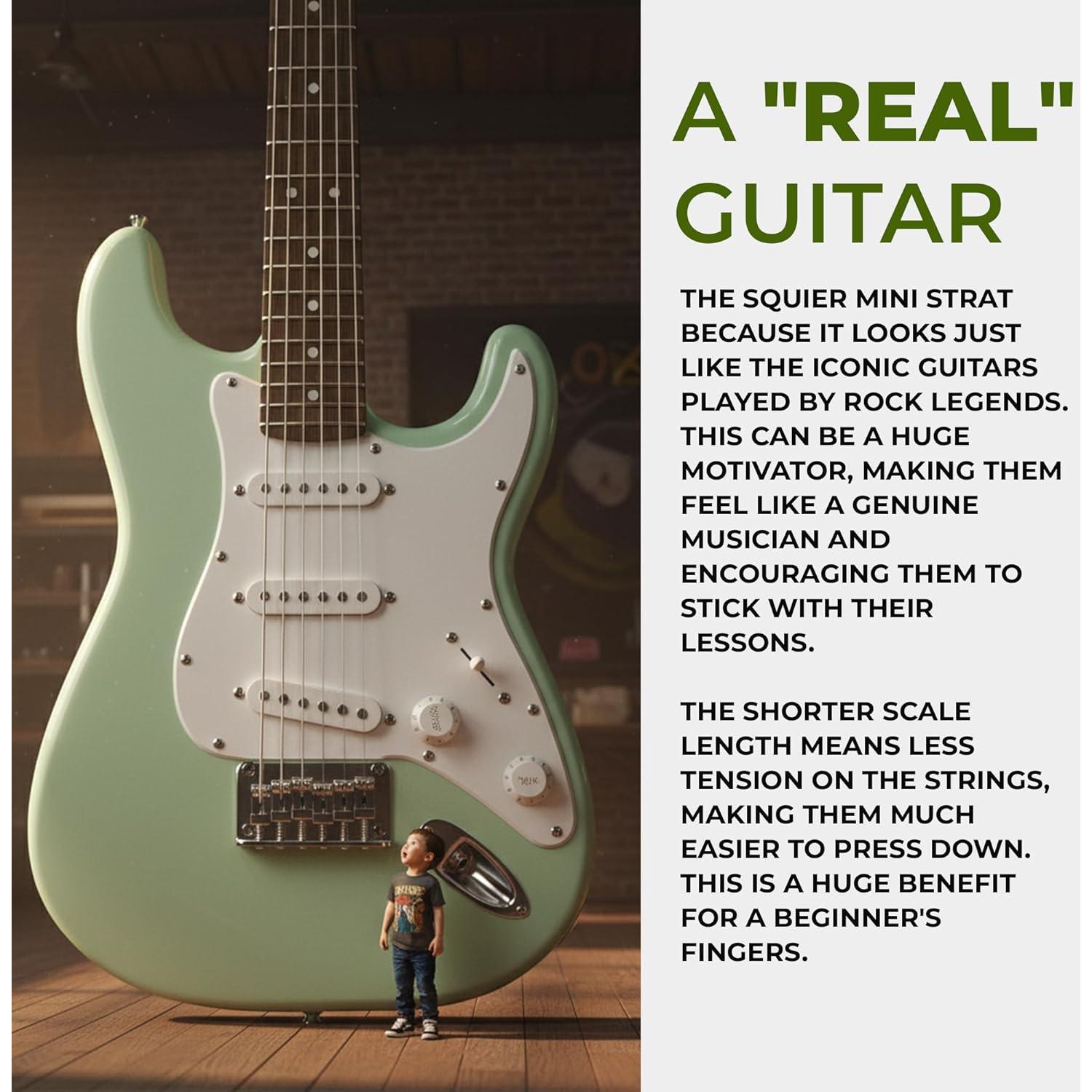 Guitarra eléctrica Squier Mini Strat Verde Surf para niños