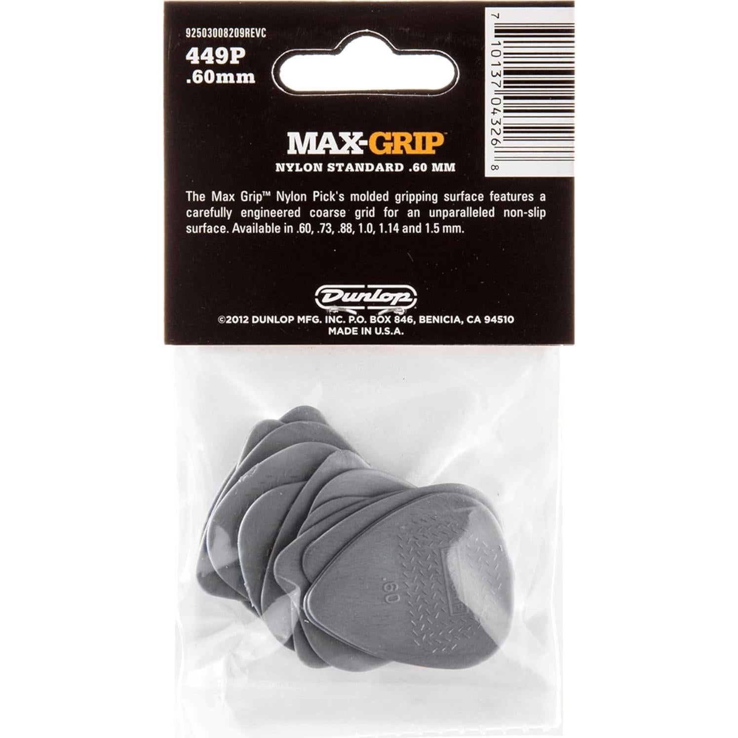 Picos de Guitarra Dunlop Max Grip Nylon 12 Pack 0.60mm