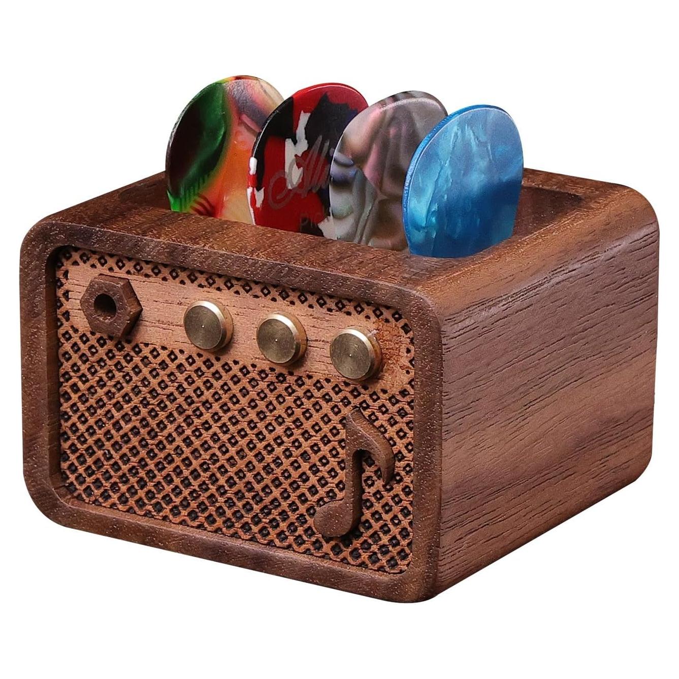 Soporte para Púas de Guitarra Estilo Amplificador de Madera