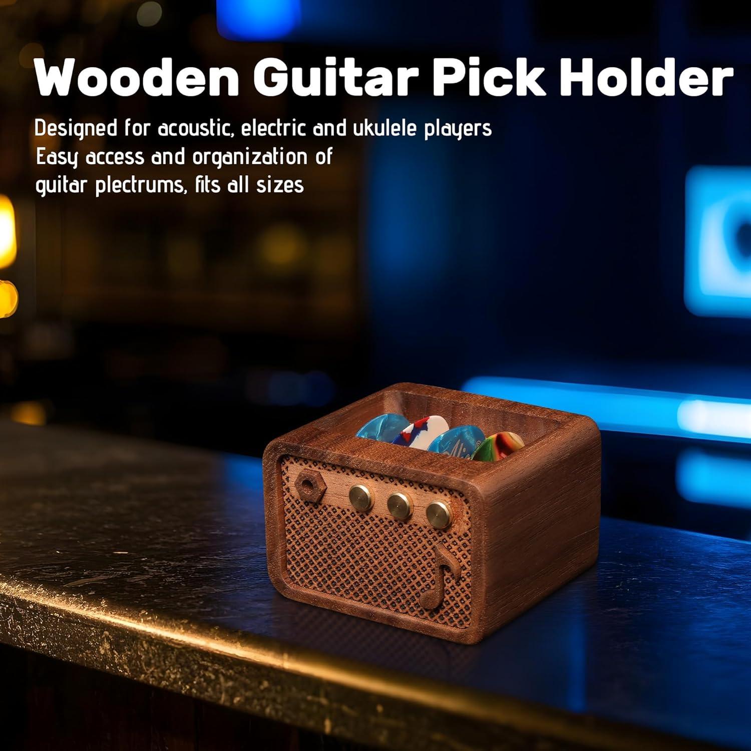 Soporte para Púas de Guitarra Estilo Amplificador de Madera