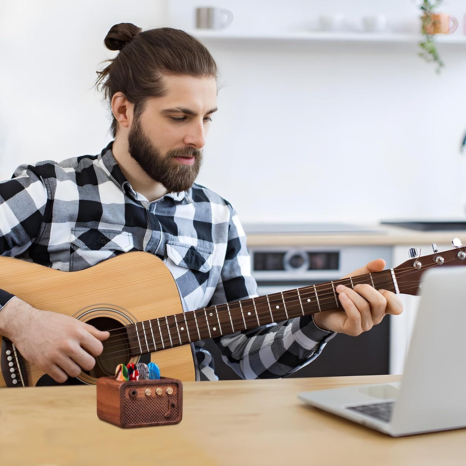 Soporte para Púas de Guitarra Estilo Amplificador de Madera