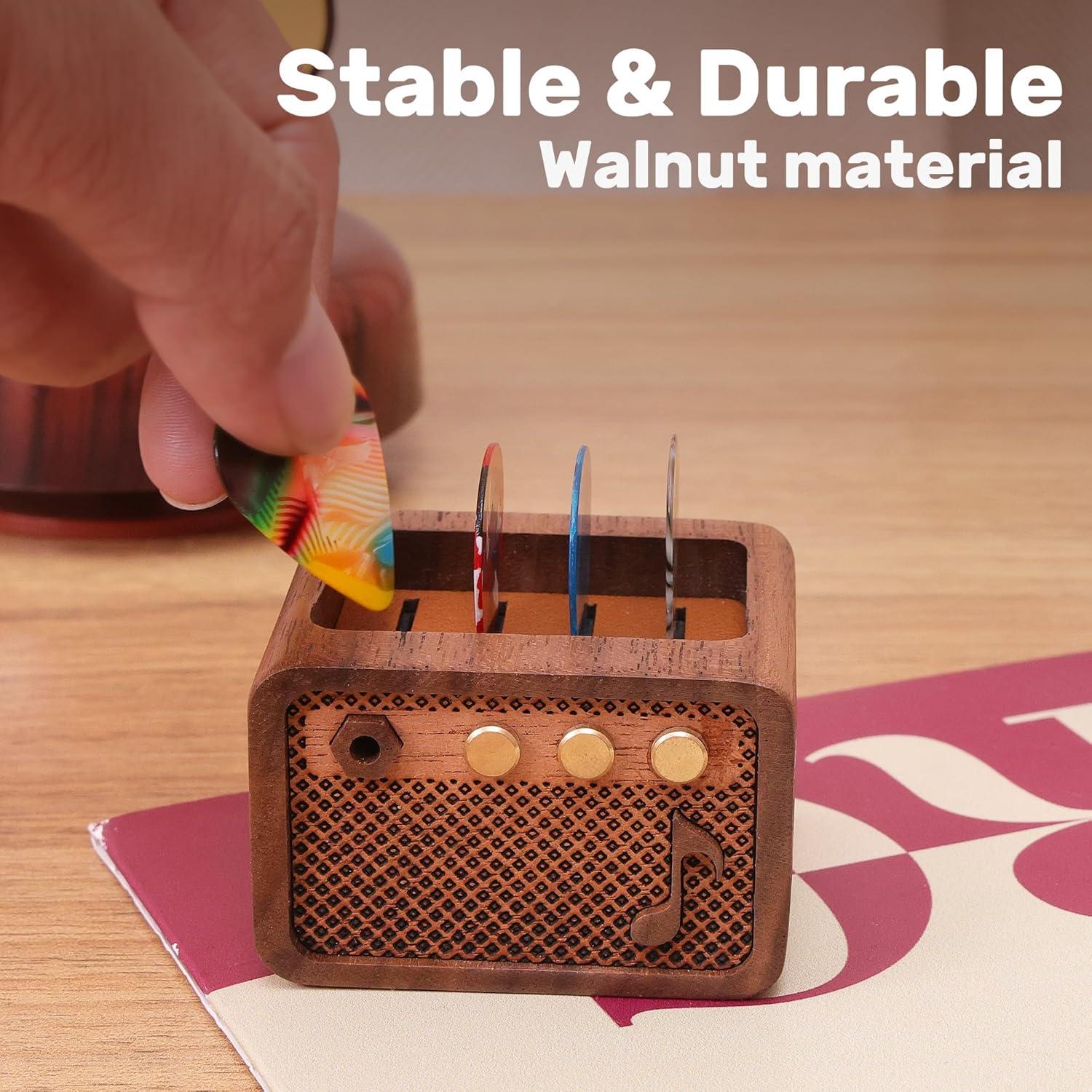 Soporte para Púas de Guitarra Estilo Amplificador de Madera