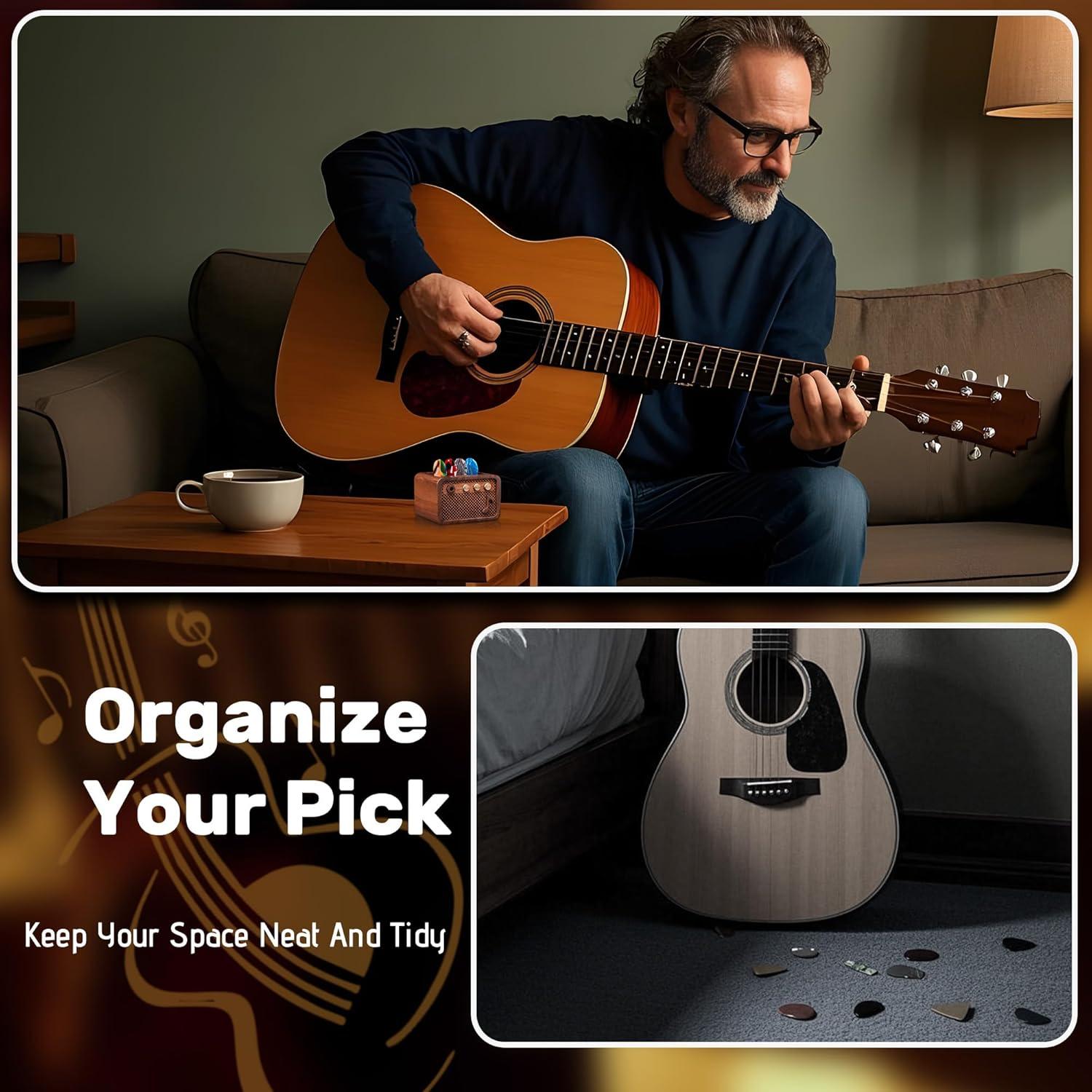 Soporte para Púas de Guitarra Estilo Amplificador de Madera