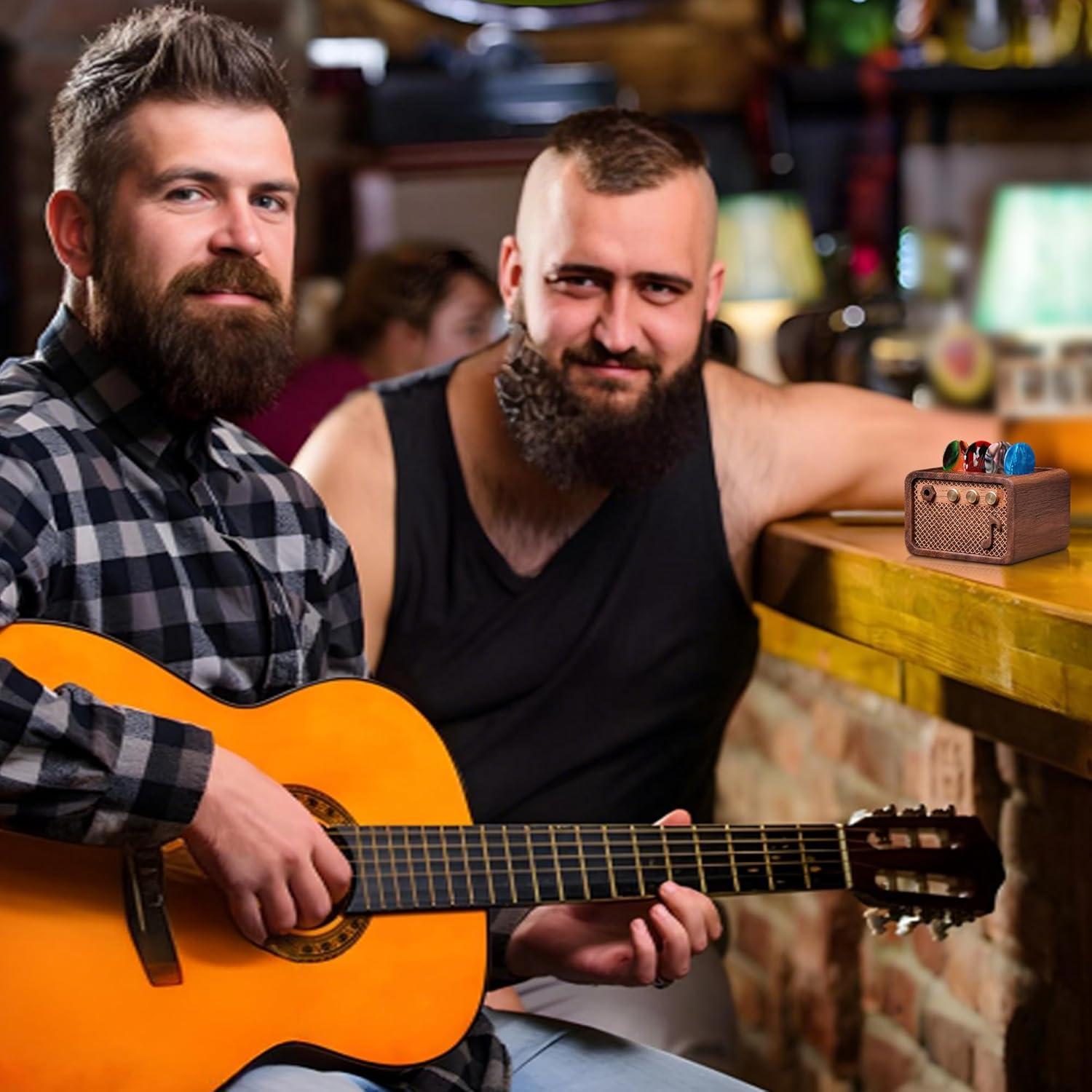 Soporte para Púas de Guitarra Estilo Amplificador de Madera