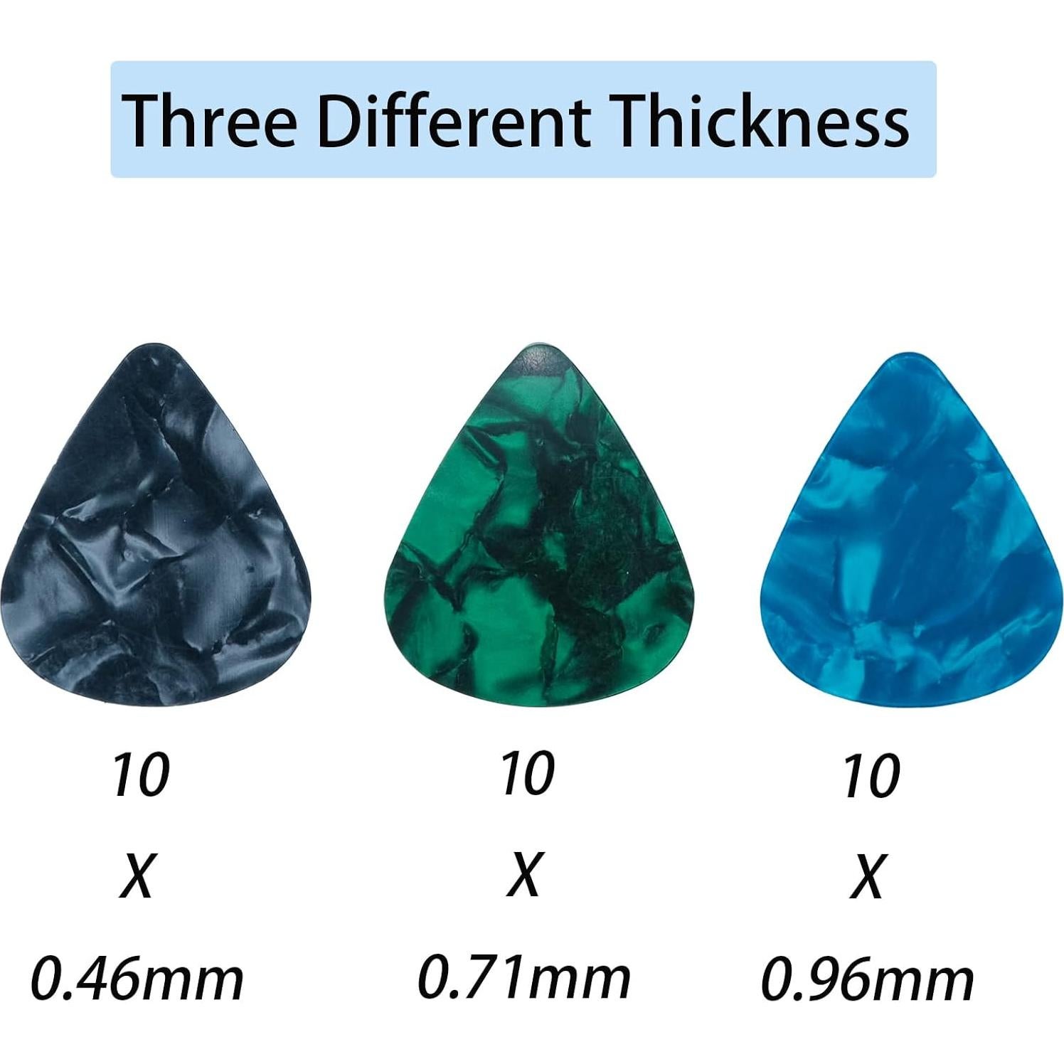 30 Púas de Guitarra Celluloide Multicolor 0.46mm 0.71mm 0.96mm