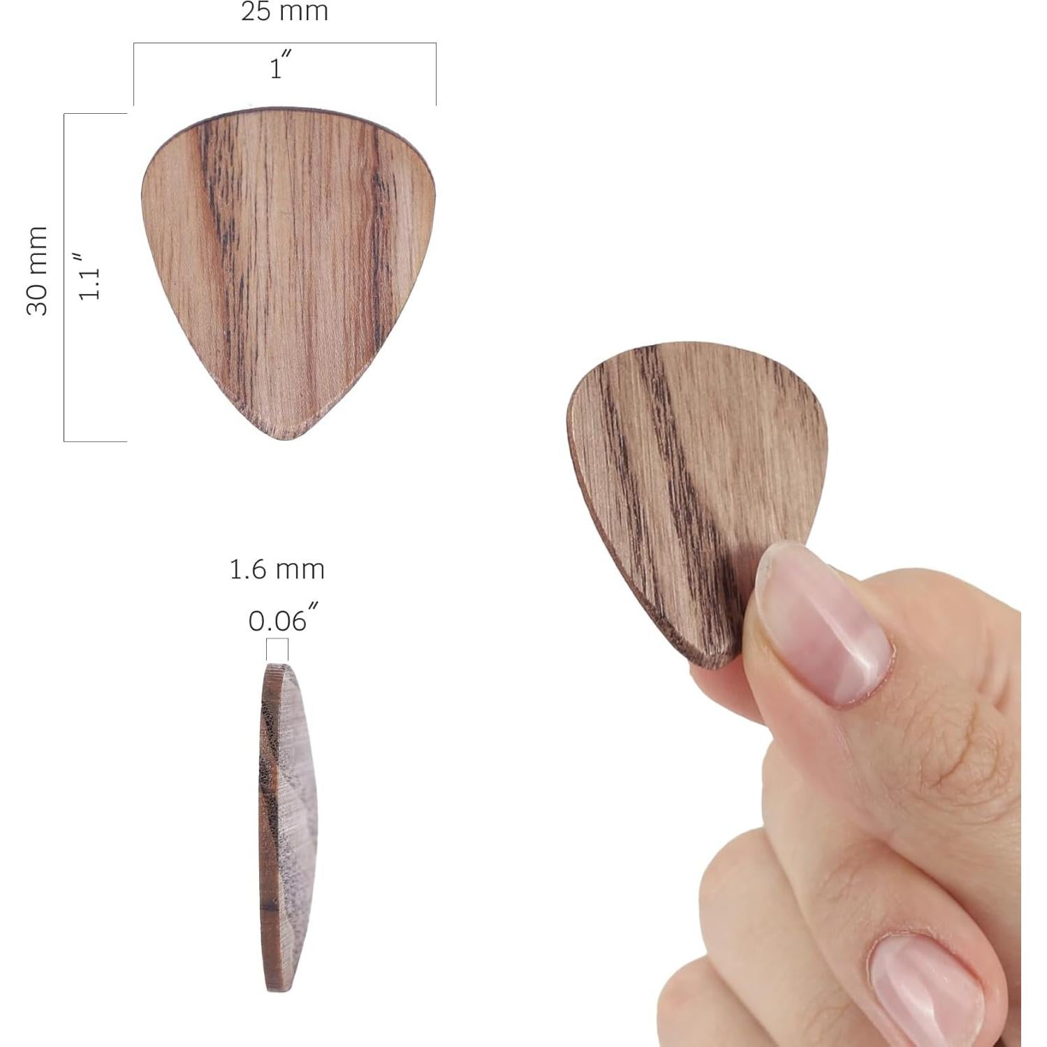 Paquete de 12 Púas de Guitarra de Madera 1.6mm - Acústica y Eléctrica