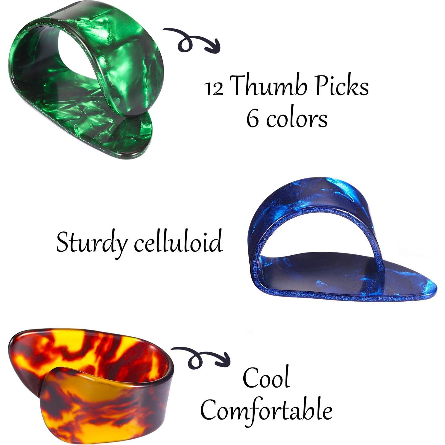 Puas de Pulgar Medianas de Celuloide - 12 Piezas con Caja