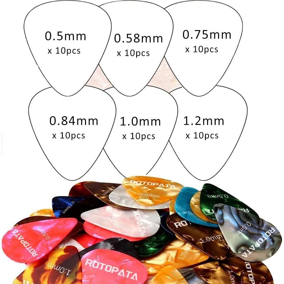 Paquete de 60 Púas de Guitarra Celuloide Multicolor 0.5-1.2mm