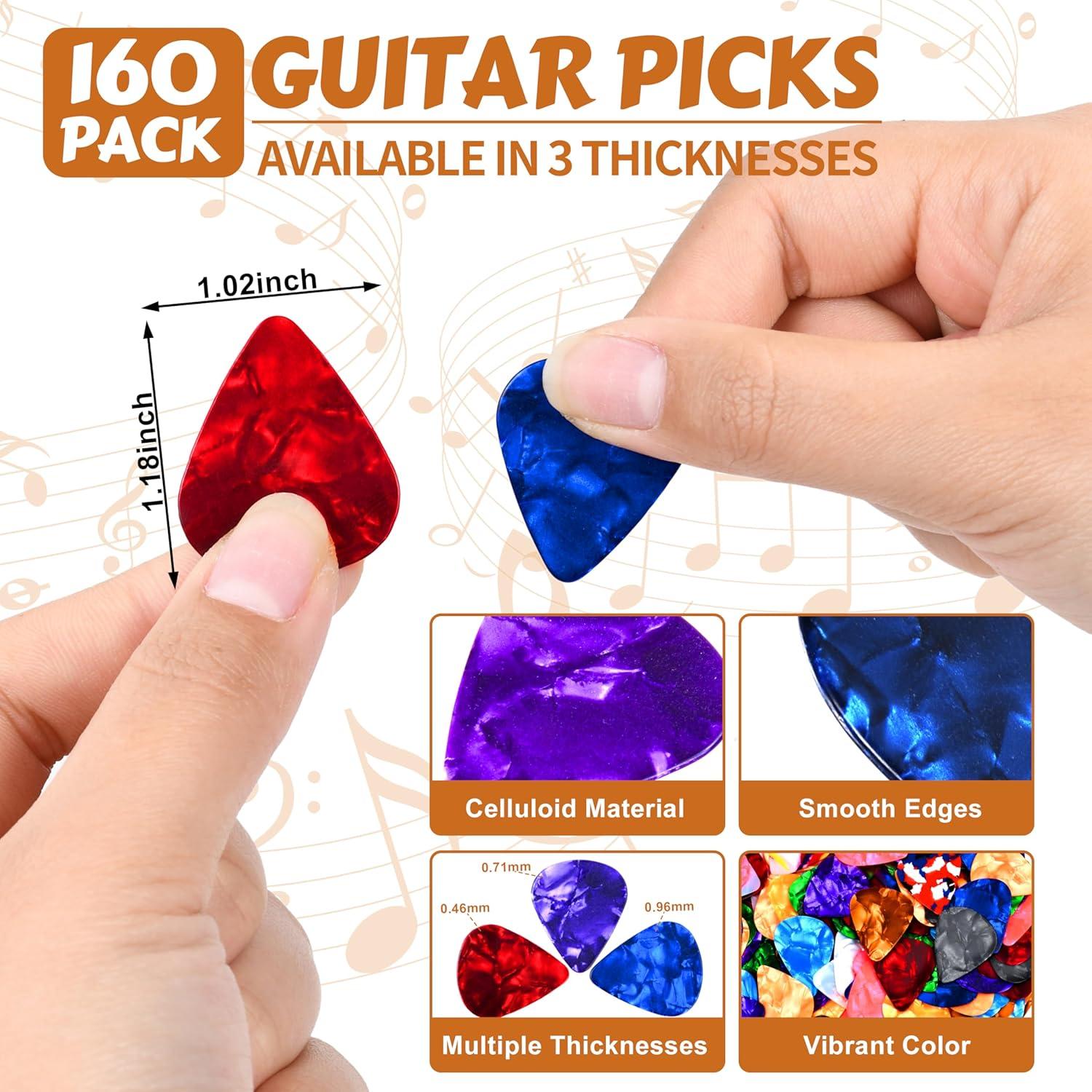 160 Púas de Guitarra de Celuloide Bymore - 3 Grosores