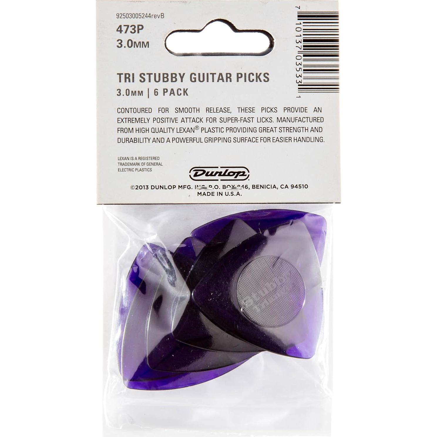 Puas de guitarra Dunlop Tri Stubby 3.0mm - Paquete de 6
