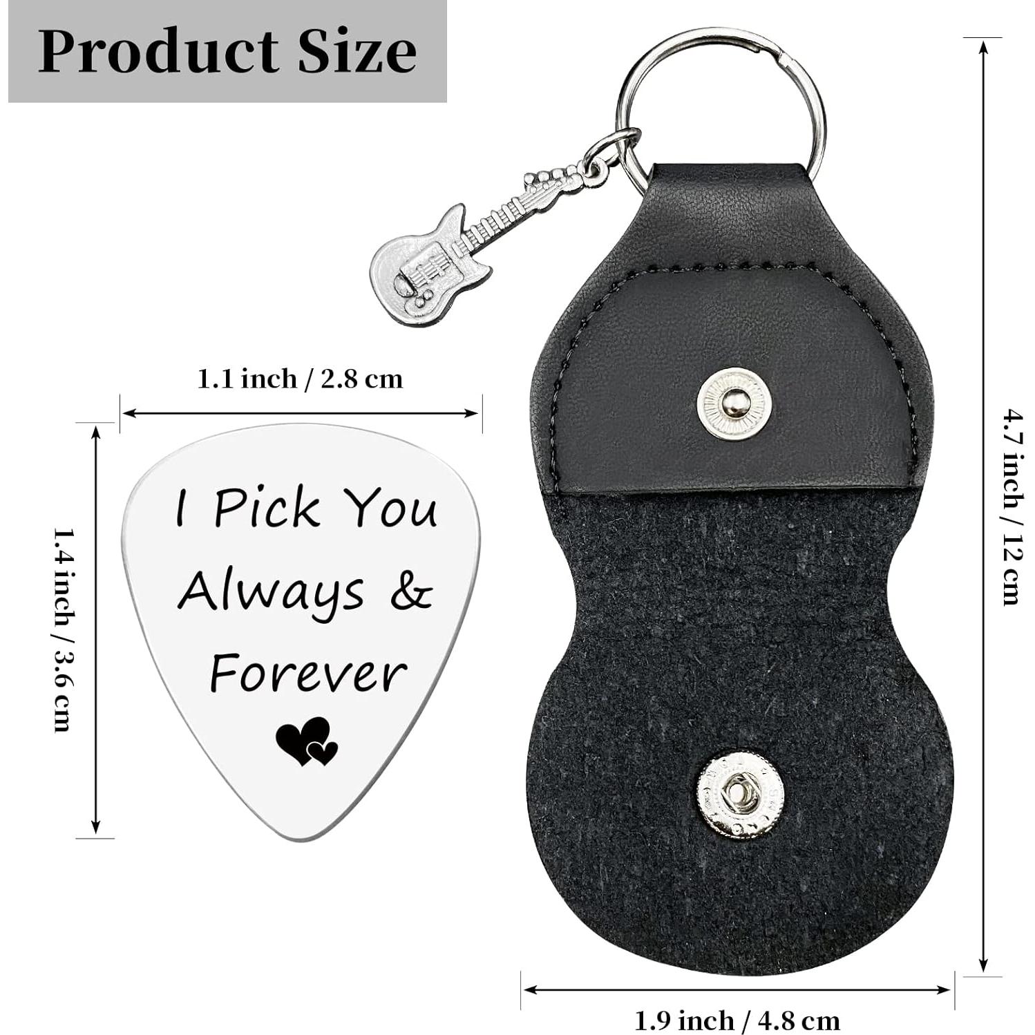 Púa de Guitarra Acero Inoxidable Grabada con Estuche de Cuero