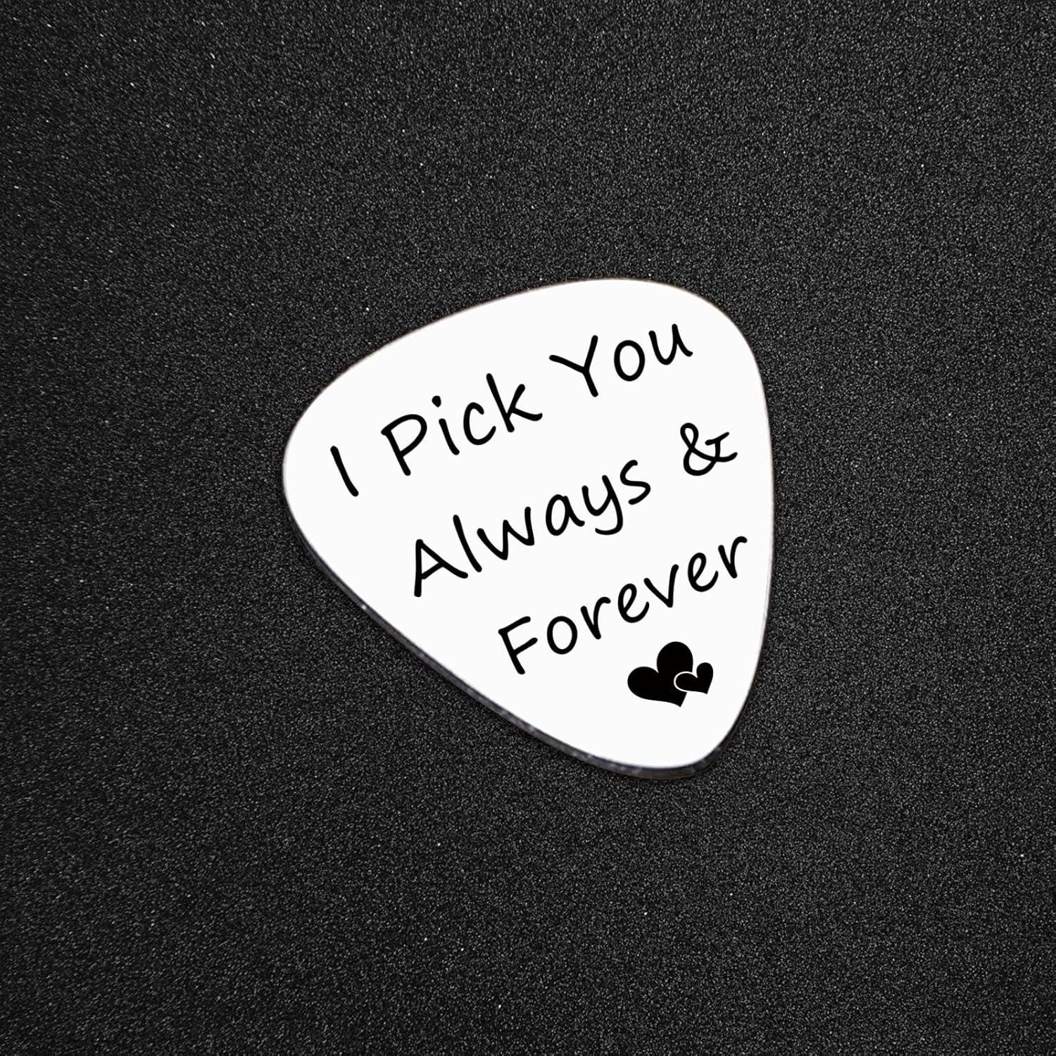 Púa de Guitarra Acero Inoxidable Grabada con Estuche de Cuero