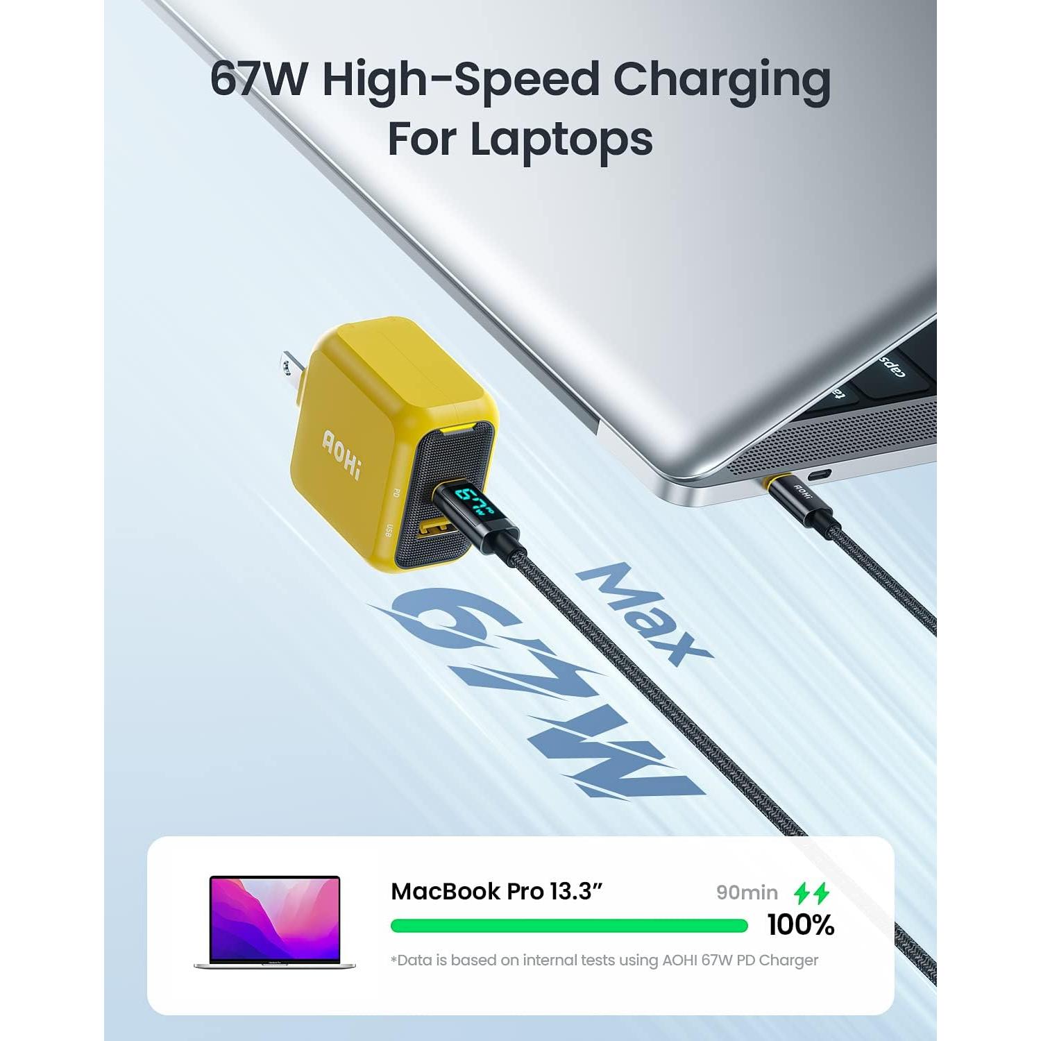 Cargador USB C AOHI 67W Rápido Compacto para MacBook y iPhone