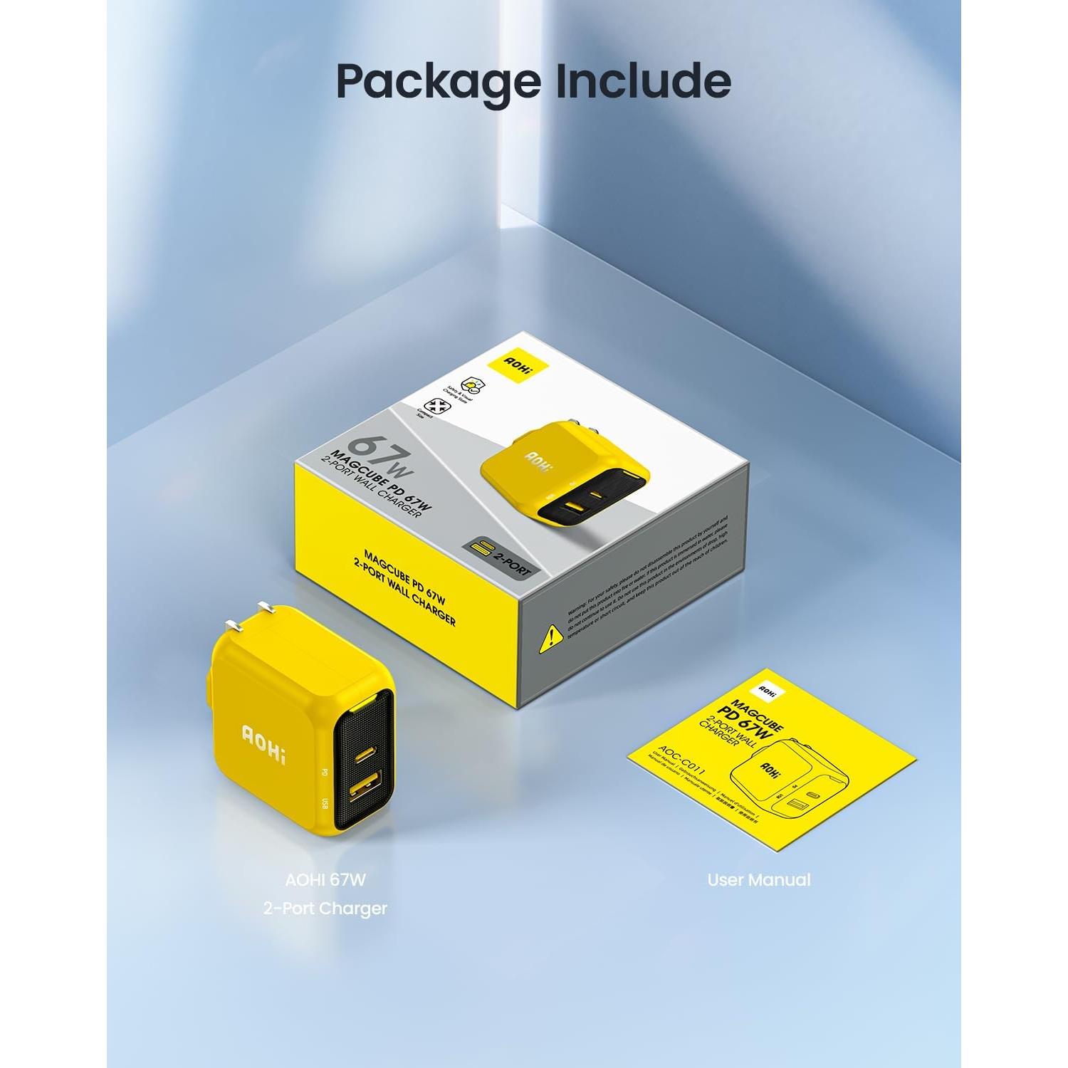 Cargador USB C AOHI 67W Rápido Compacto para MacBook y iPhone