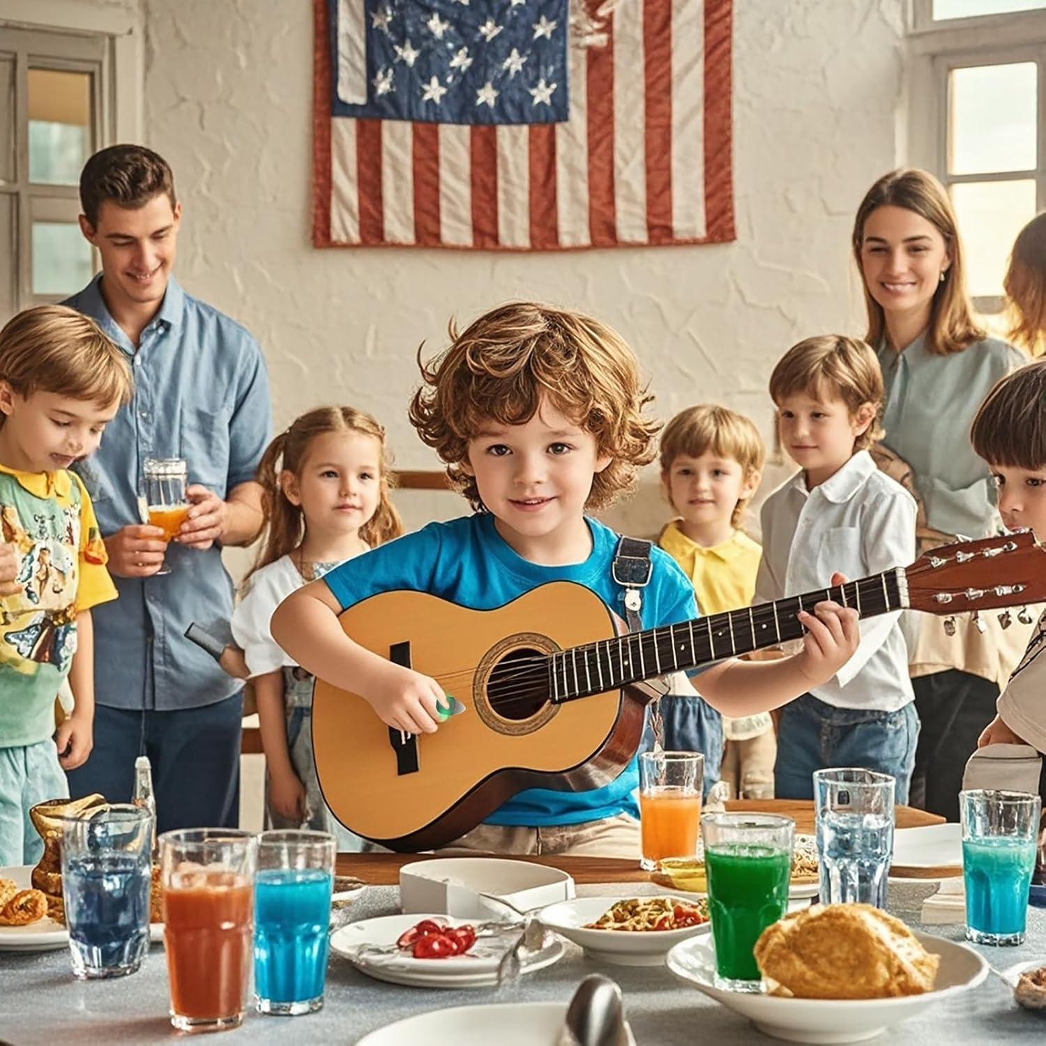 Puas de guitarra iluminadas LED medianas con estuche verde y púrpura