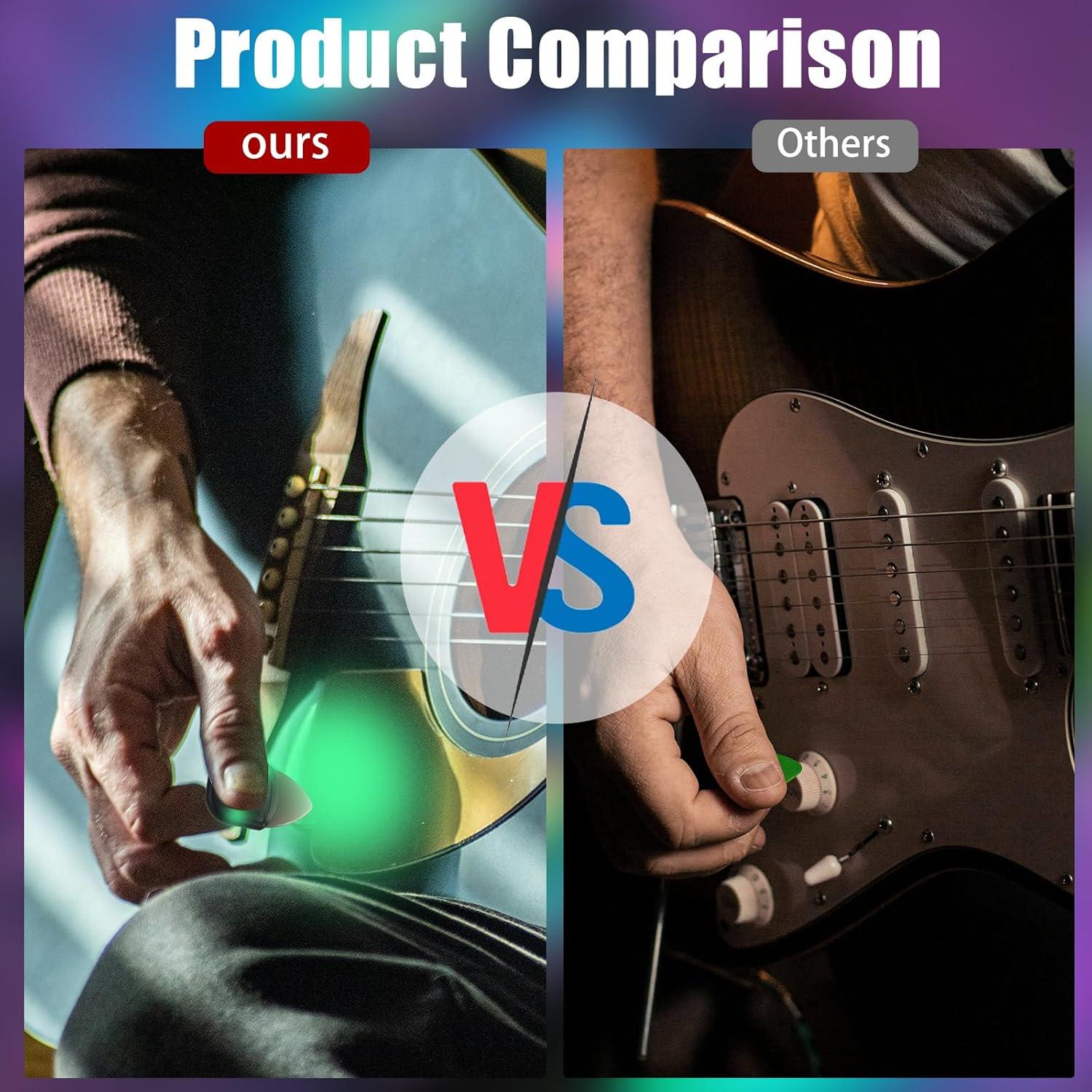 Puas de guitarra iluminadas LED medianas con estuche verde y púrpura