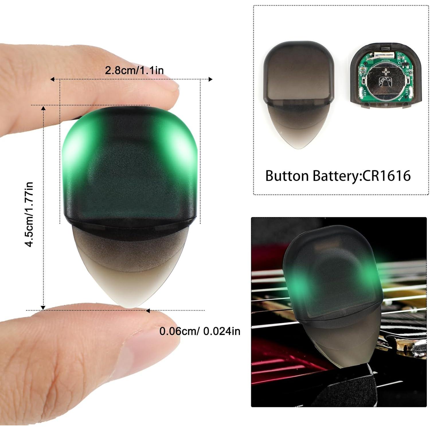 Puas de guitarra iluminadas LED medianas con estuche verde y púrpura