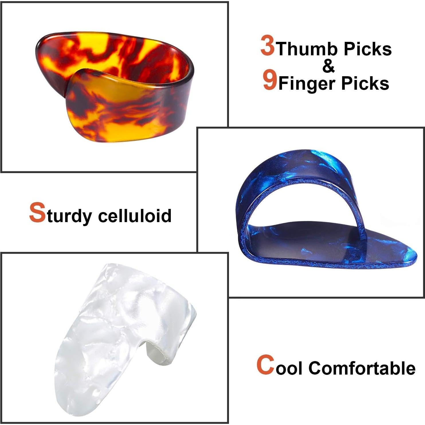 Puas de Pulgar Planas Celuloide 12 Piezas con Caja