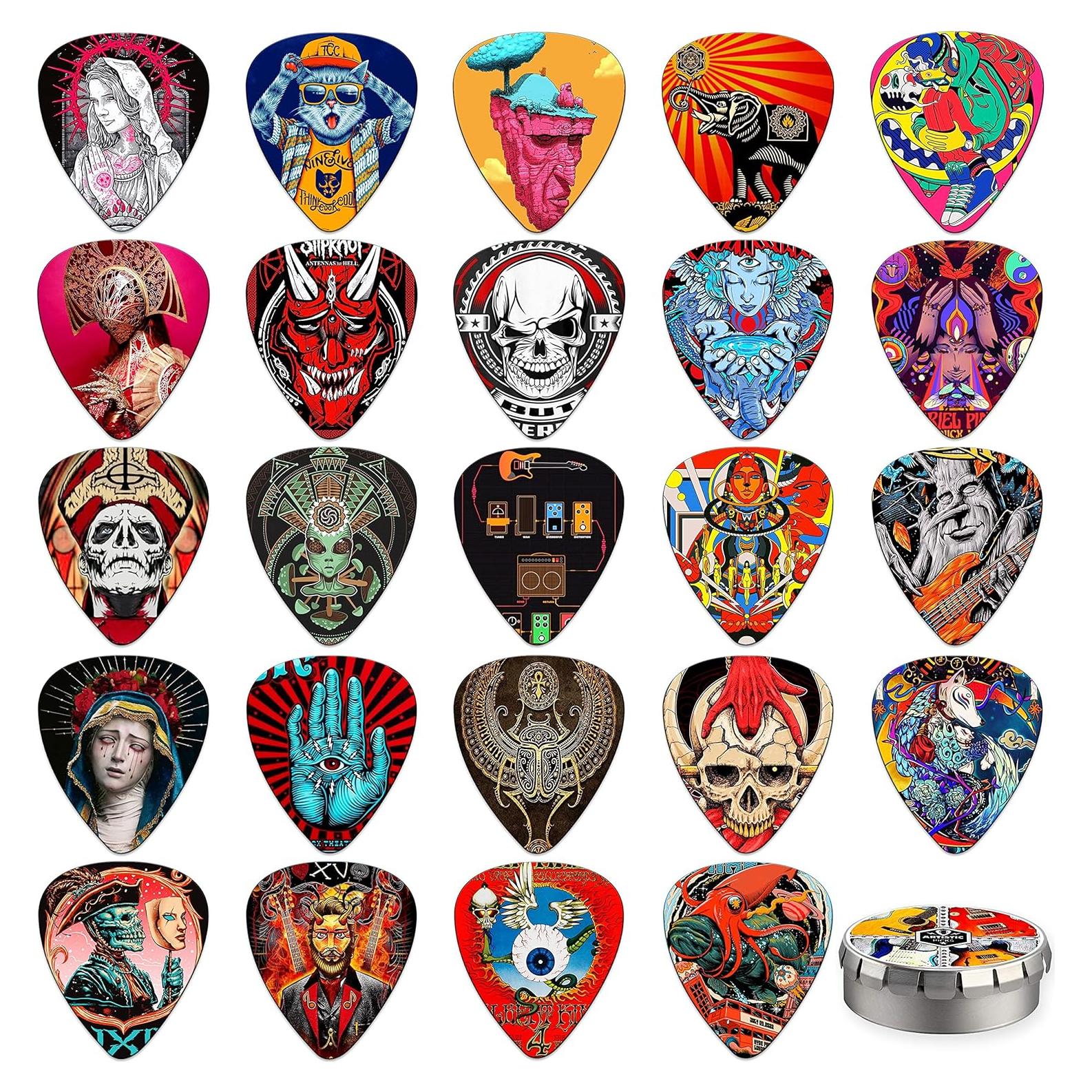 Juego de Púas de Guitarra Celuloide 24 Piezas con Caja