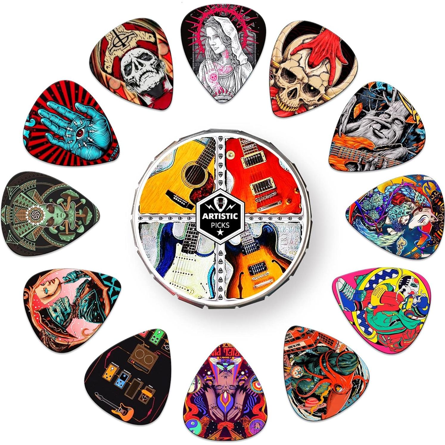 Juego de Púas de Guitarra Celuloide 24 Piezas con Caja