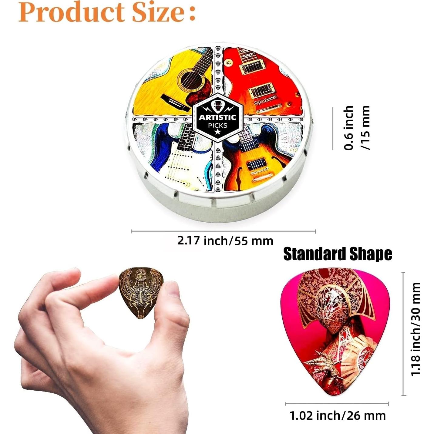 Juego de Púas de Guitarra Celuloide 24 Piezas con Caja