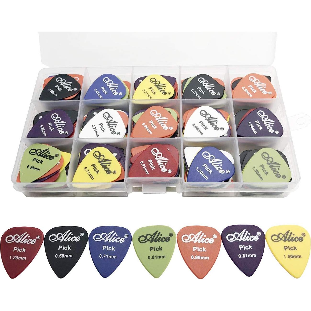 100 Púas de Guitarra Antideslizantes Alice con Caja 6 Grosores