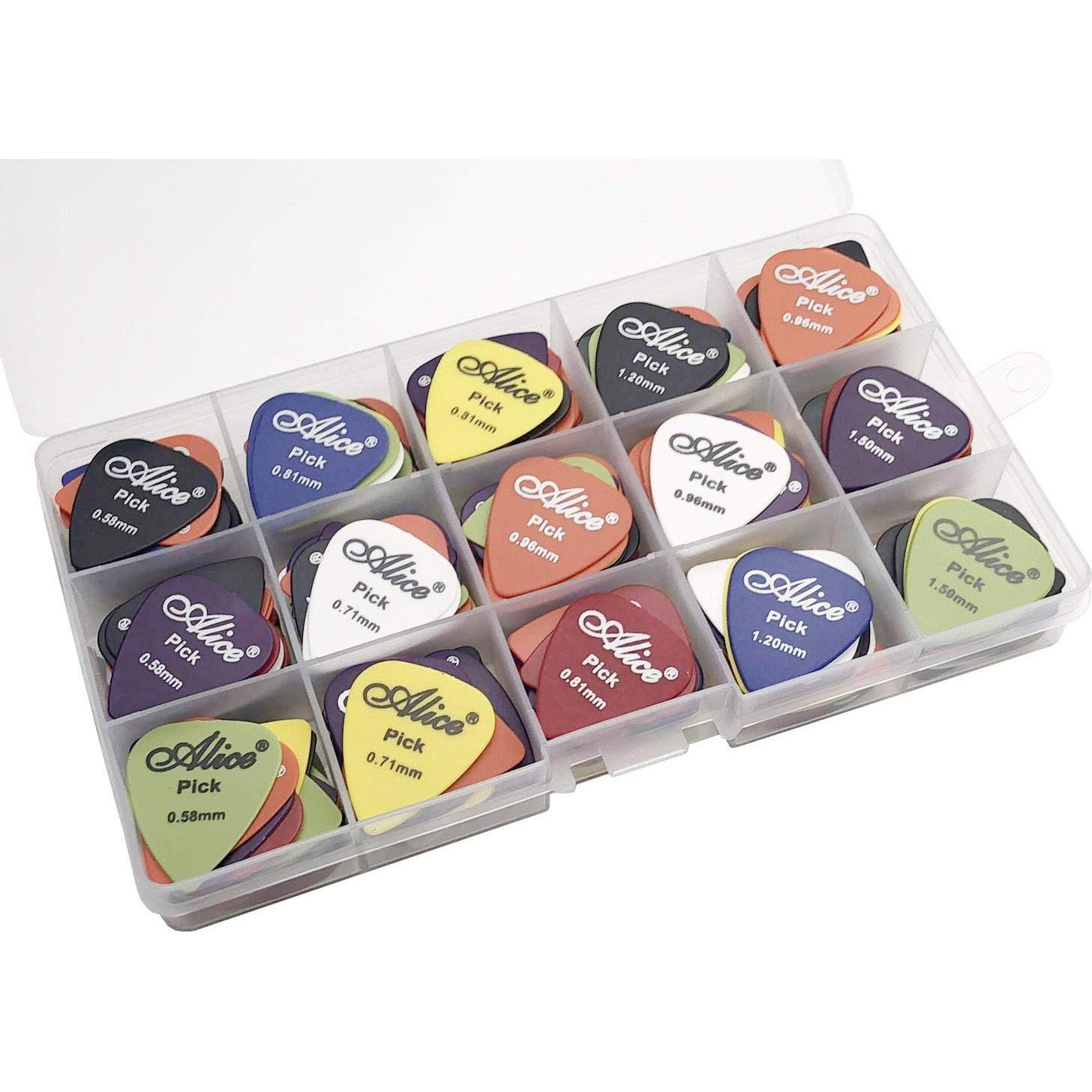 100 Púas de Guitarra Antideslizantes Alice con Caja 6 Grosores