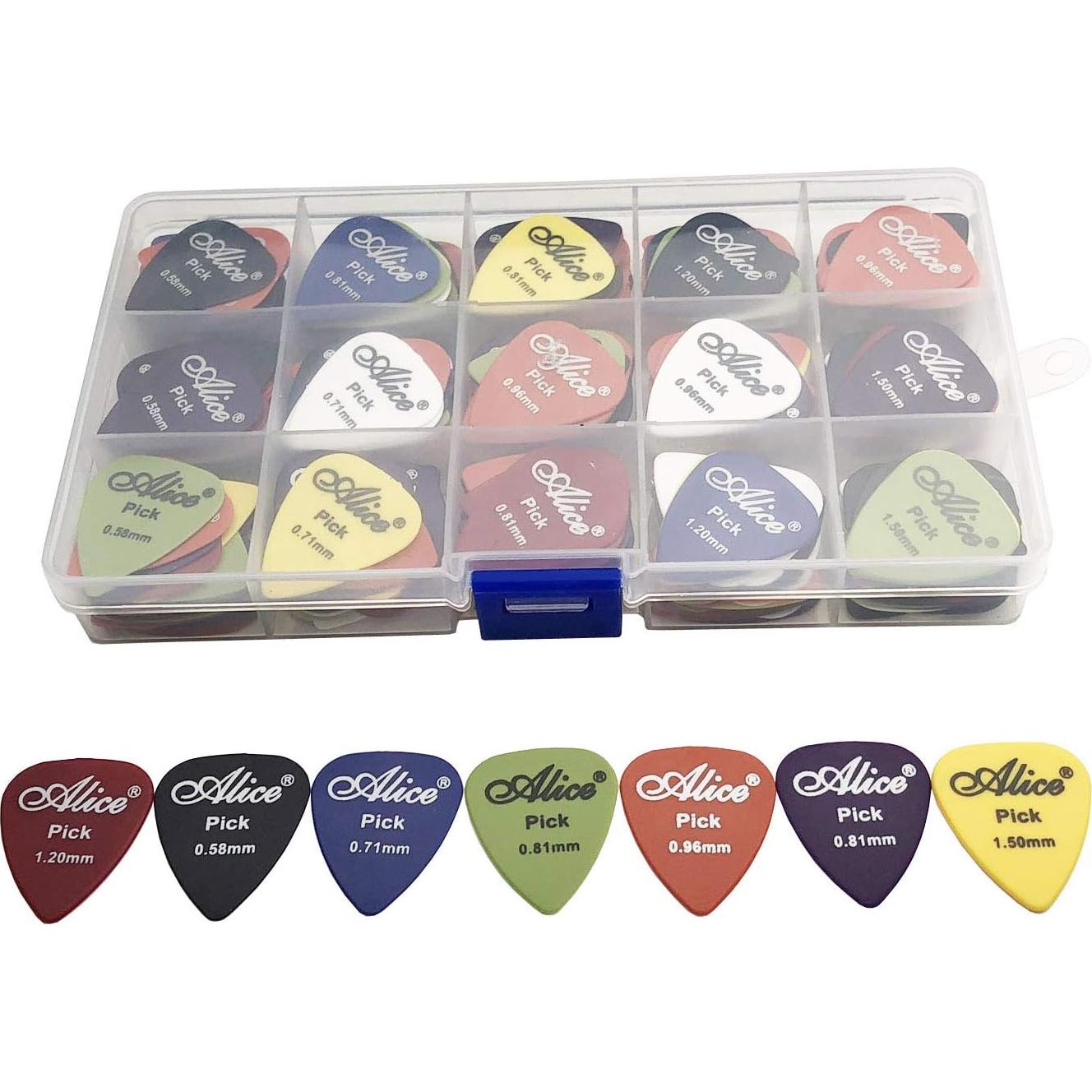 100 Púas de Guitarra Antideslizantes Alice con Caja 6 Grosores