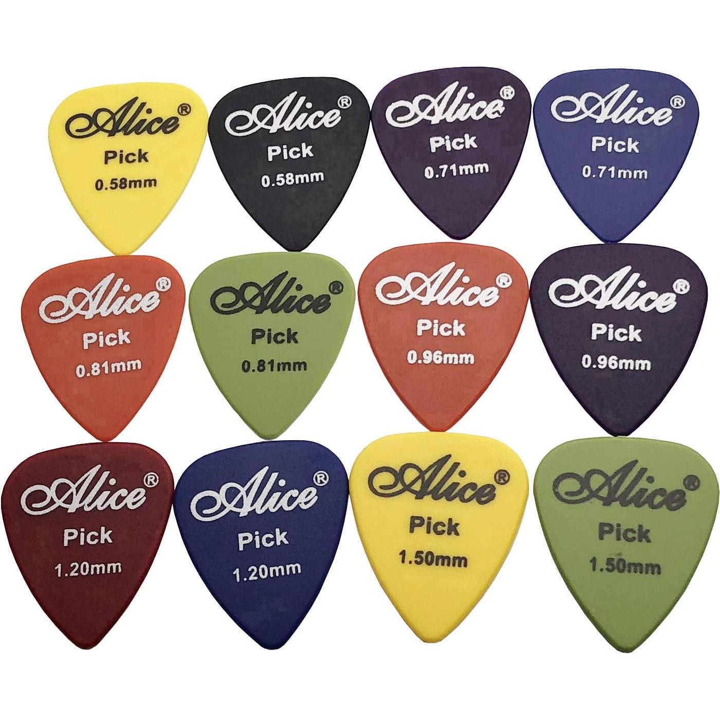 100 Púas de Guitarra Antideslizantes Alice con Caja 6 Grosores