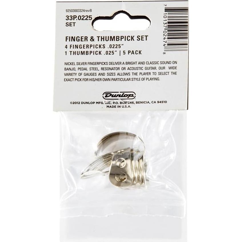 Púas de Dedo y Pulgar Jim Dunlop 0.0225 cm 5 Pzas Plata Níquel