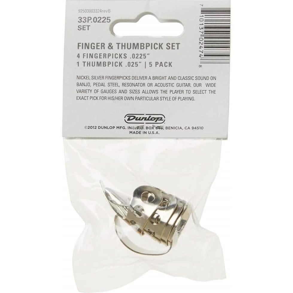 Púas de Dedo y Pulgar Jim Dunlop 0.0225 cm 5 Pzas Plata Níquel