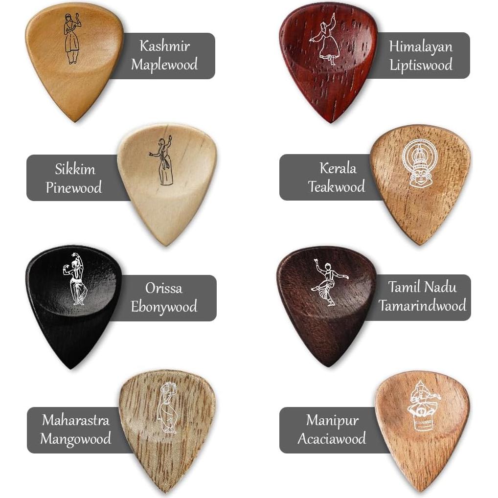 Puas de guitarra de madera Kadence Heritage - Set de 8 púas artesanales