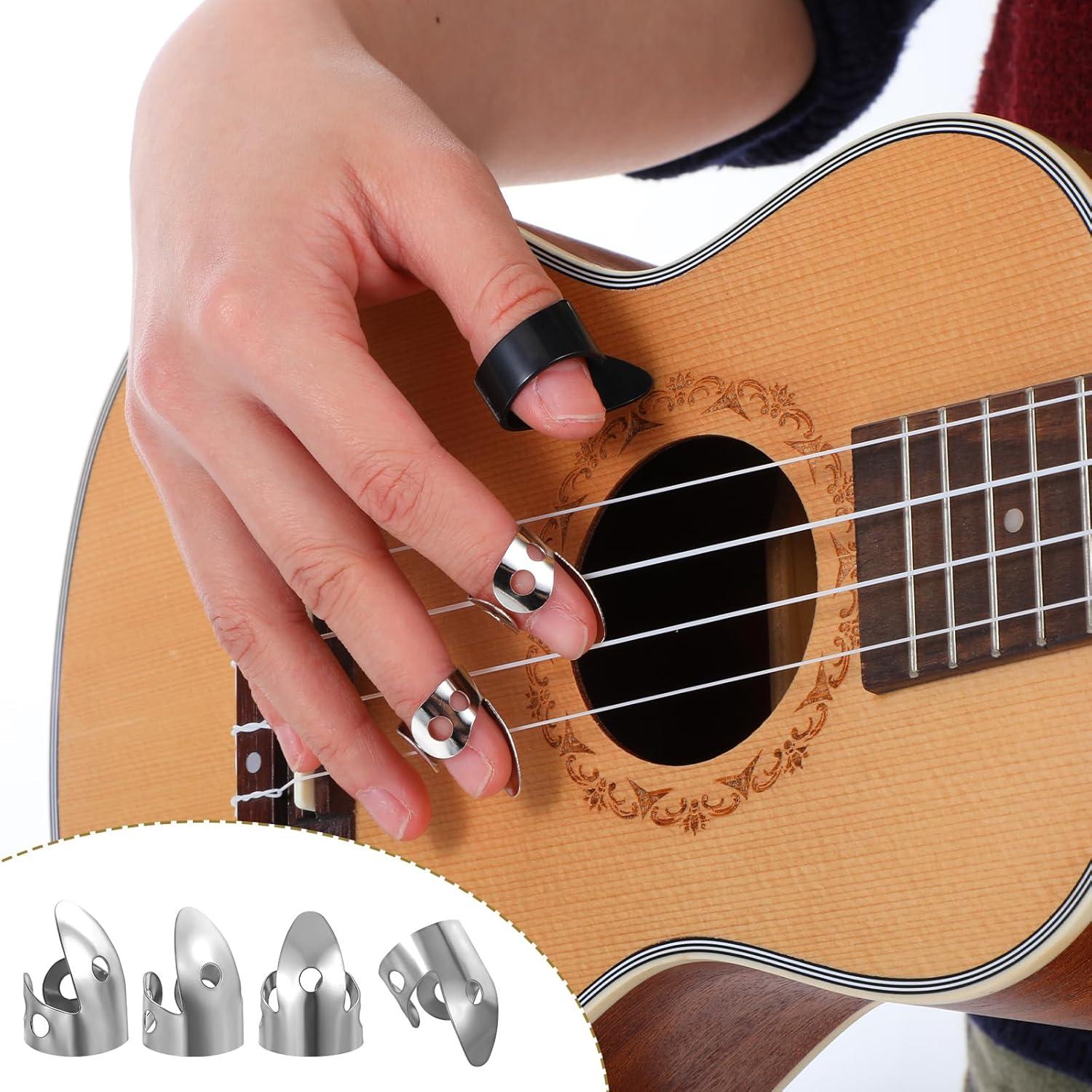 6 Puntas de Dedo para Guitarra Acústica y Eléctrica - Plata y Negro