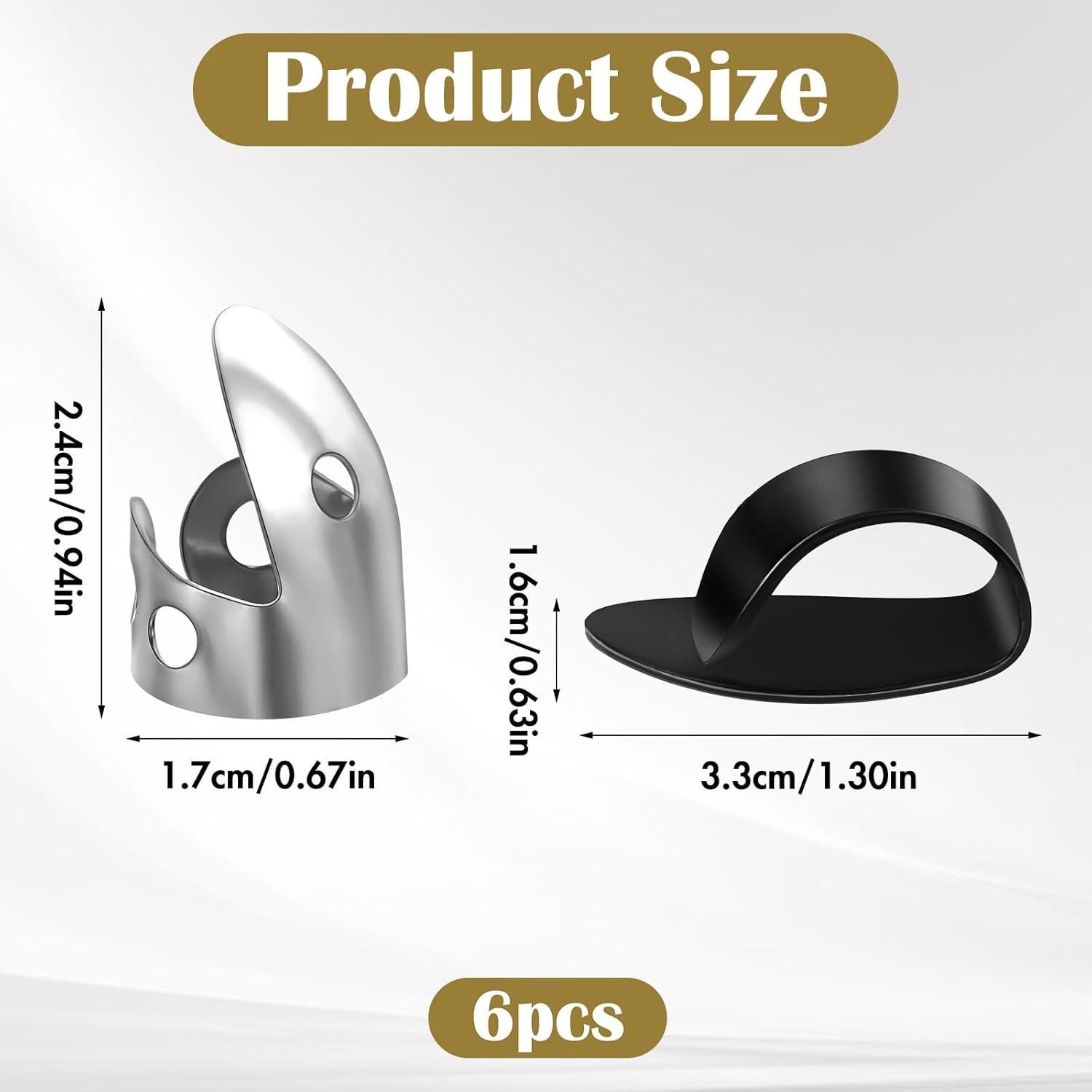 6 Puntas de Dedo para Guitarra Acústica y Eléctrica - Plata y Negro