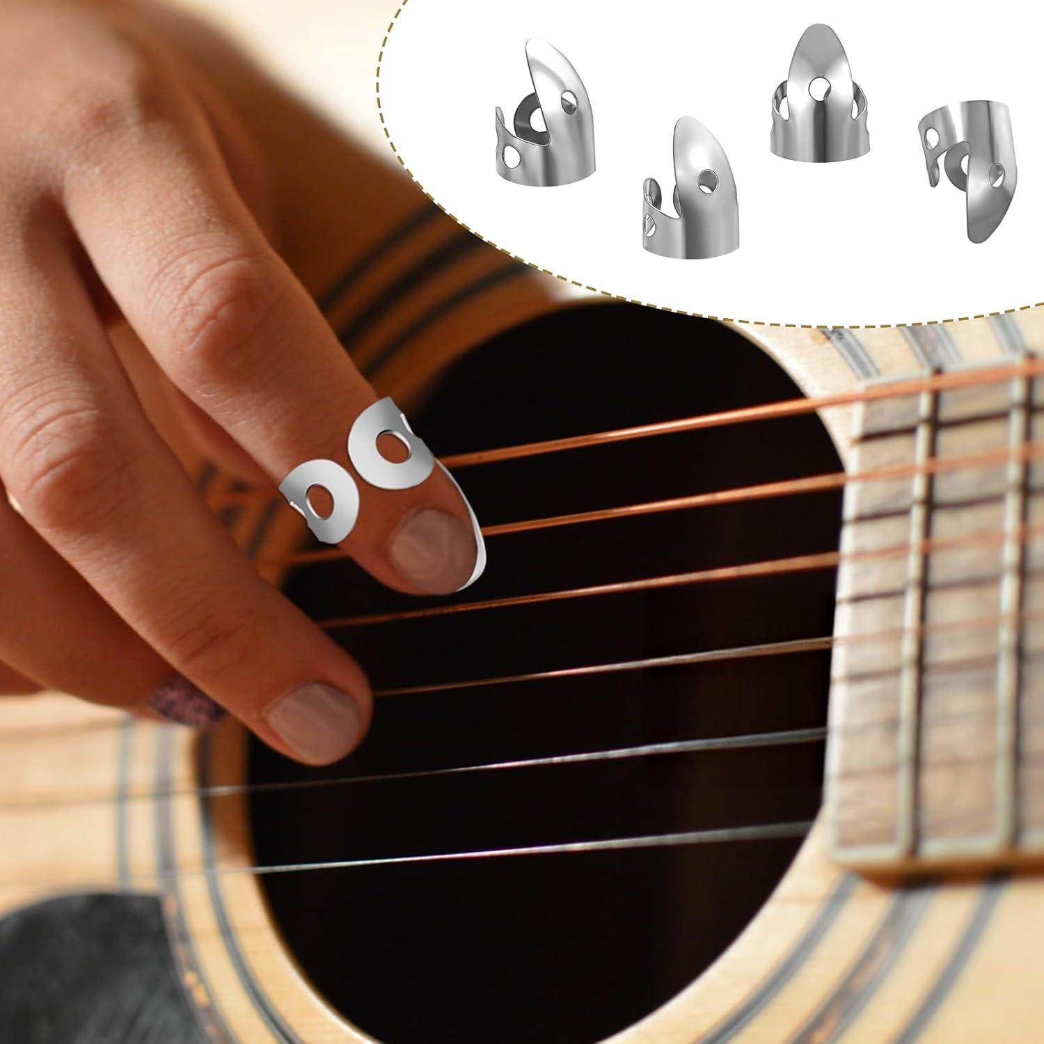 6 Puntas de Dedo para Guitarra Acústica y Eléctrica - Plata y Negro