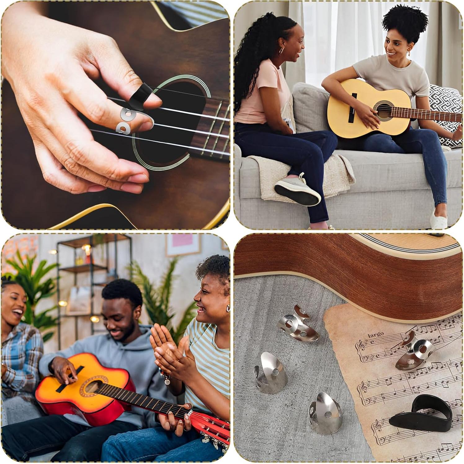 6 Puntas de Dedo para Guitarra Acústica y Eléctrica - Plata y Negro