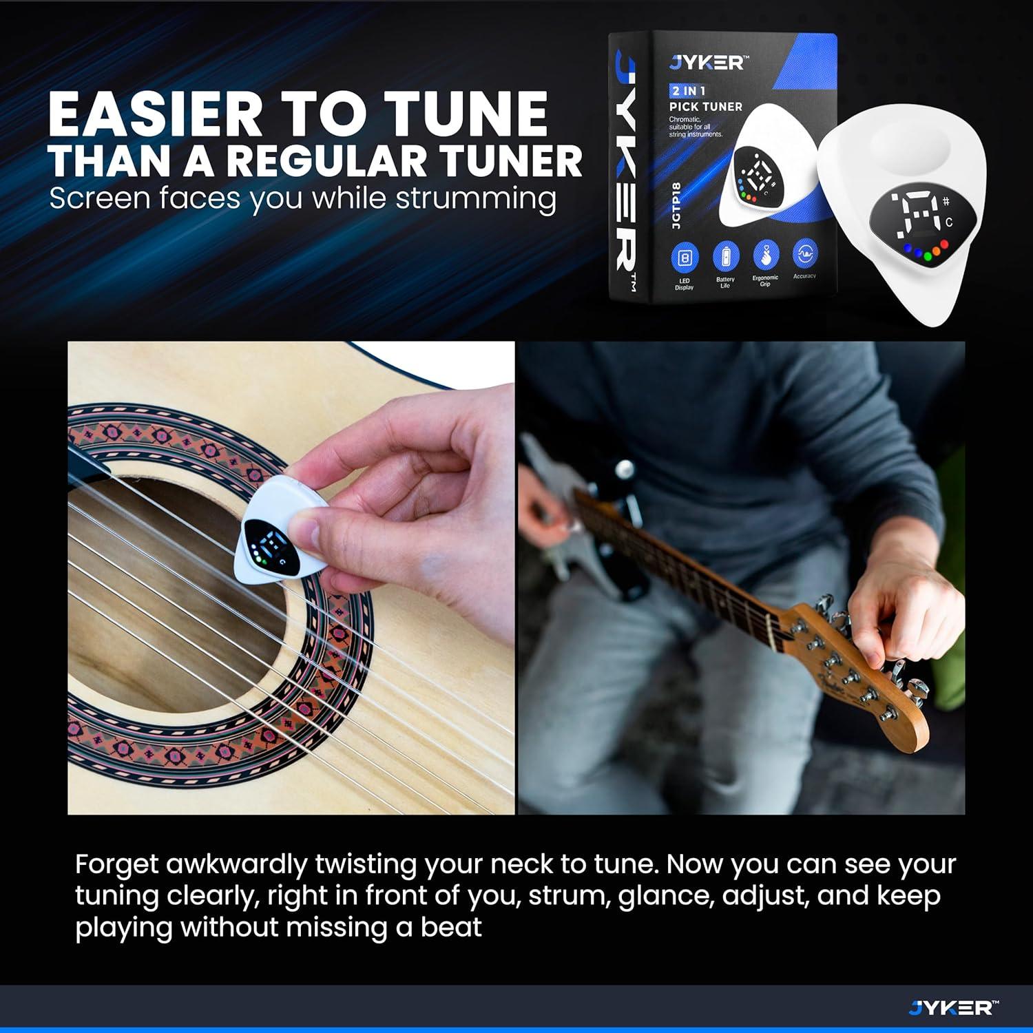 Pua Afinador Digital 2-en-1 Jyker - Guitarra, Bajo, Ukulele