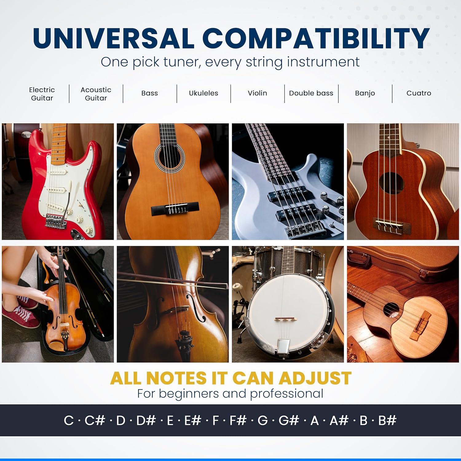 Pua Afinador Digital 2-en-1 Jyker - Guitarra, Bajo, Ukulele