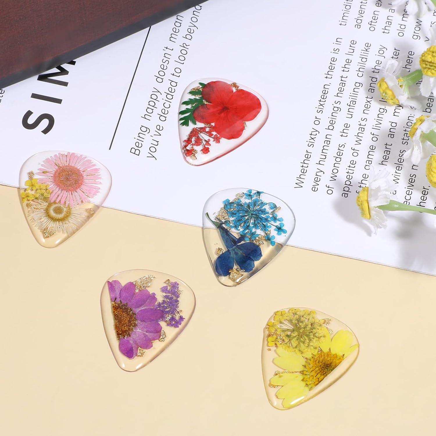 5 Piezas Púas de Guitarra Florales de Resina Coloridas