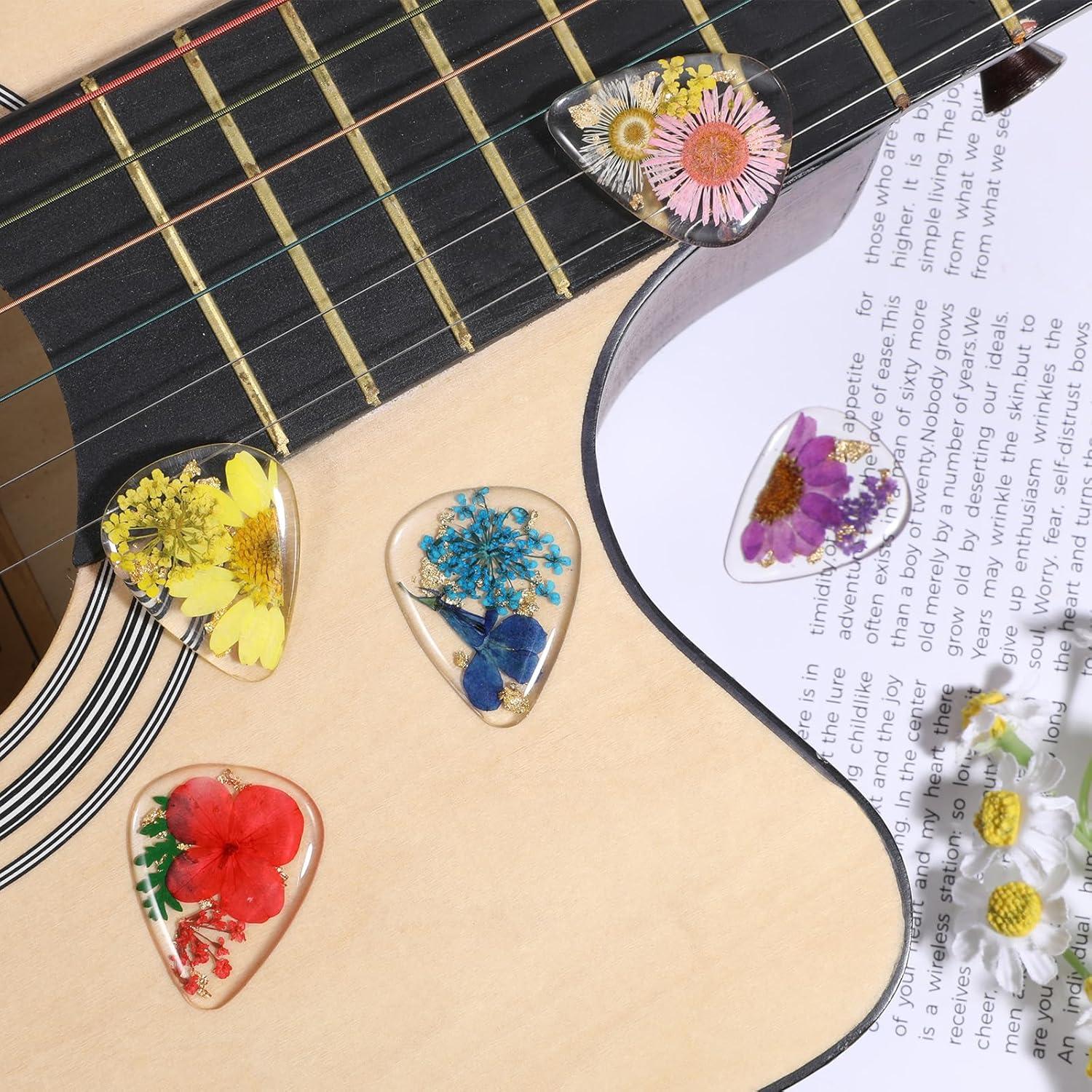 5 Piezas Púas de Guitarra Florales de Resina Coloridas