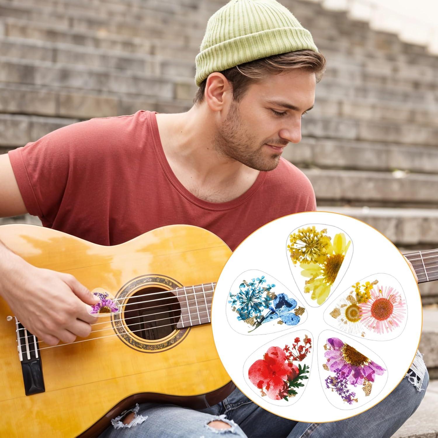 5 Piezas Púas de Guitarra Florales de Resina Coloridas