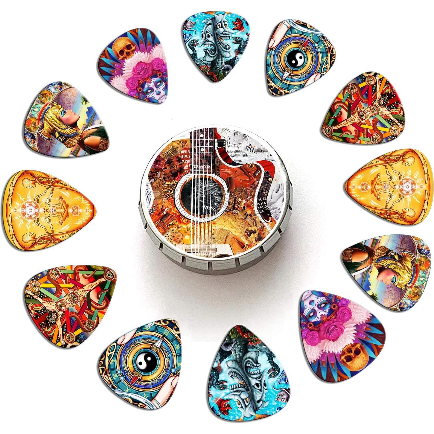 Paquete de 12 Púas de Guitarra Medianas Celuloide Mezcla-6