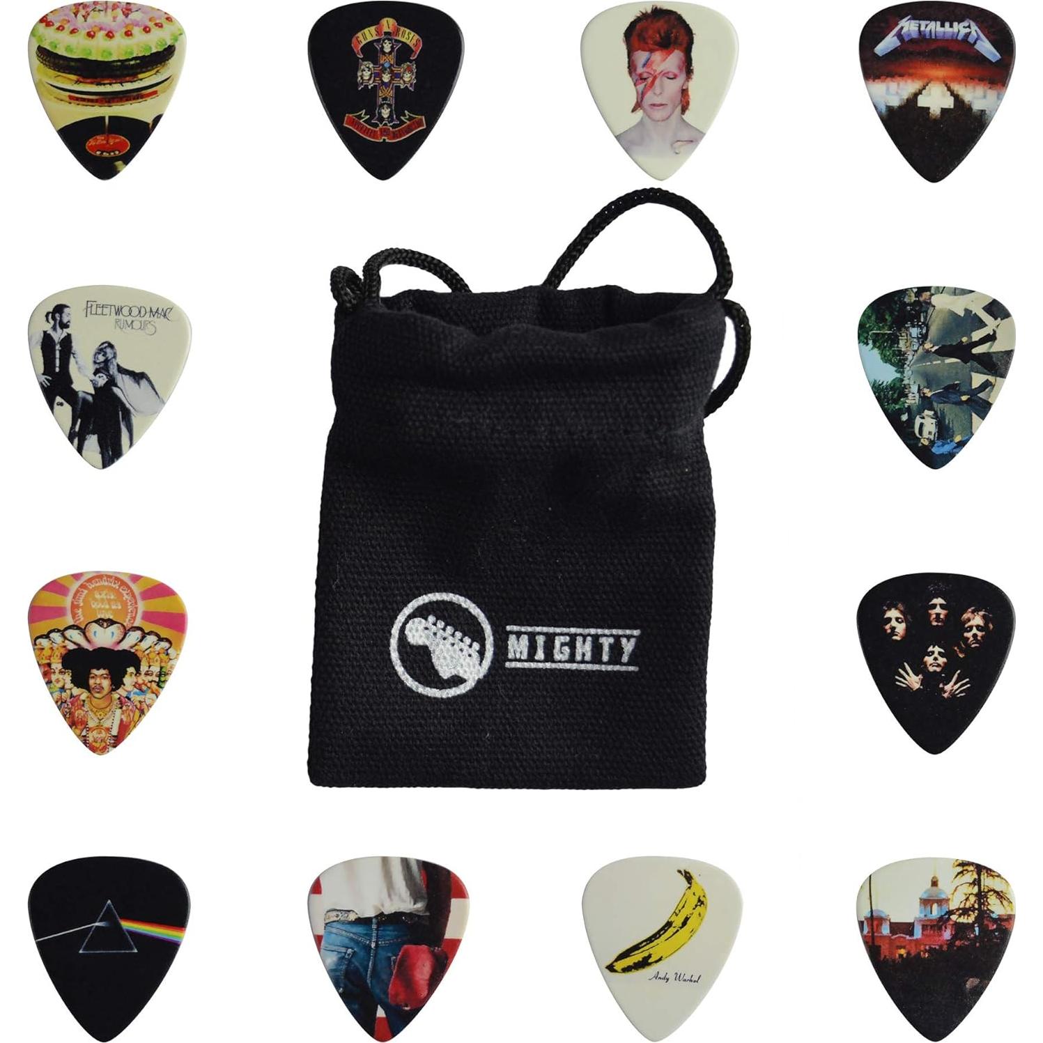 Set de 12 Púas de Guitarra Clásicas con Bolsa - 0.46 a 1.2 mm